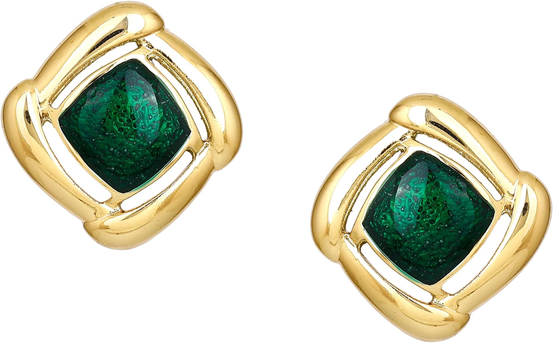 Brass Metal 24Kt Gold Plated Green Enamel Stud Earrings For Women (Gold), One Size
