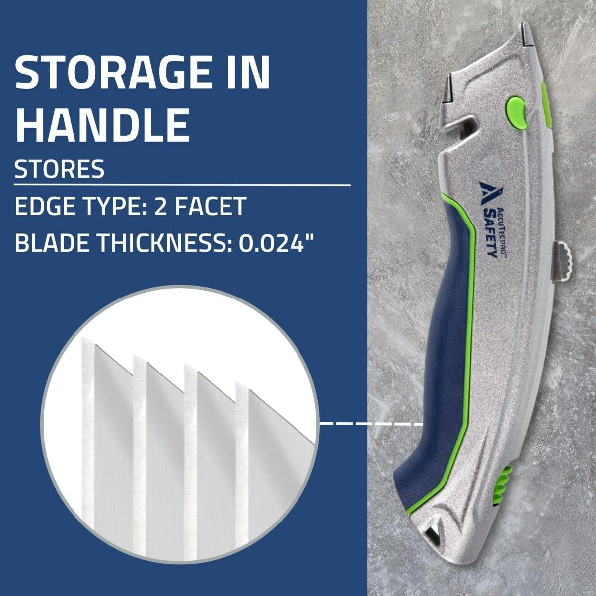 AccuTec Pro Safety A1 Dual Function Retractable Knife with Cord Cutter - Made of High Carbon for Extra Durability and Long Life, Silver Blade - ASAR-A1ZI