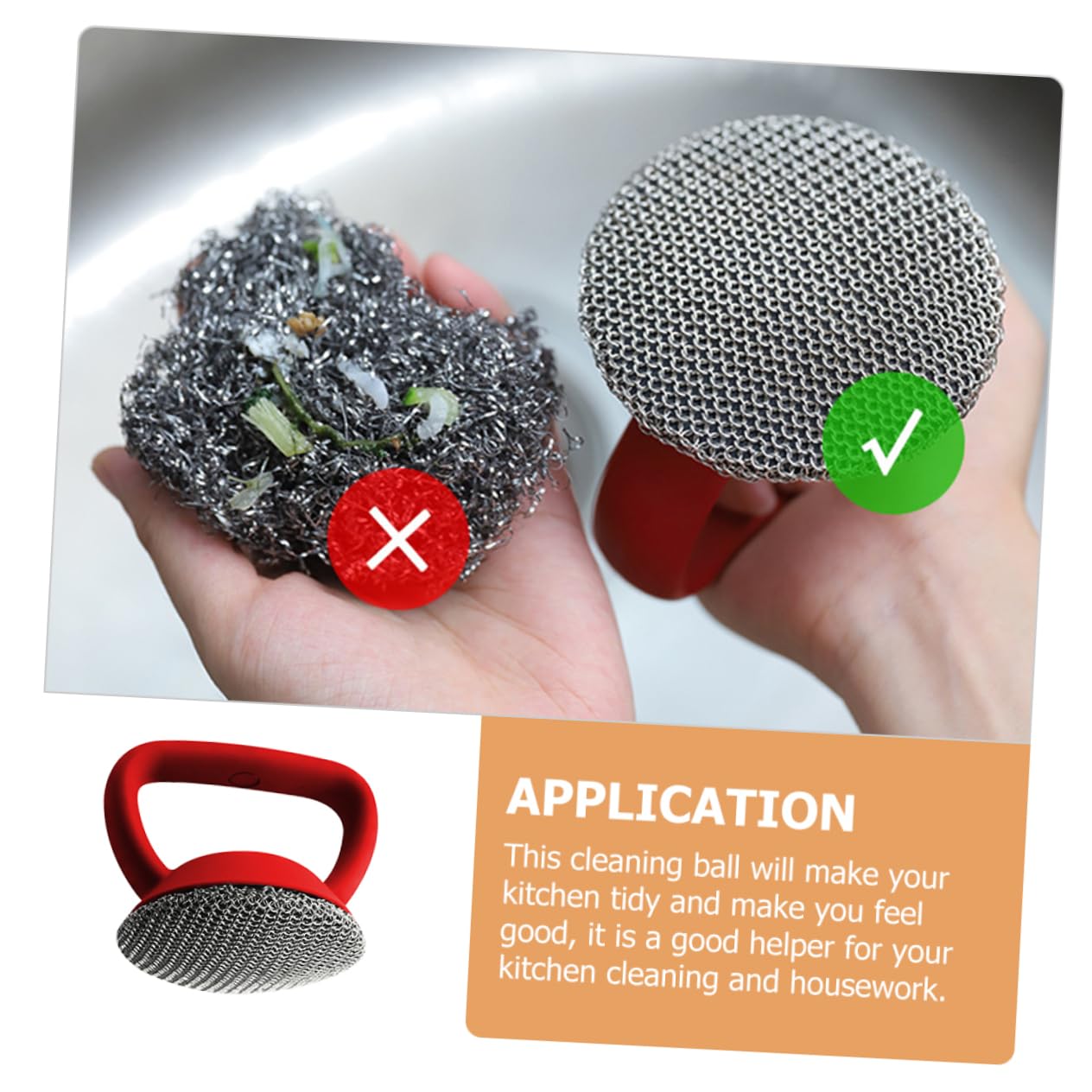 Didiseaon Cepillo De Alambre De Acero Inoxidable con Mango Largo, Cepillo para Limpiar Platos y Ollas, Resistente, Diseño Ergonómico, Color Rojo, Uso Doméstico, Herramienta De Limpieza De Cocina