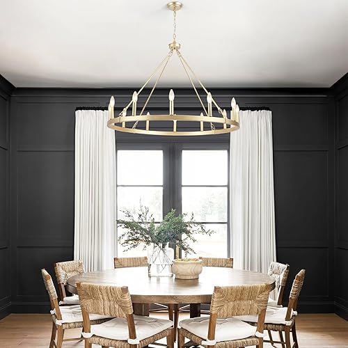 Miniatura 8 de Candelabro dorado para comedor, lámpara de rueda de carro, redonda, industrial, moderna, de granja, para comedor, vestíbulo, cocina, isla,