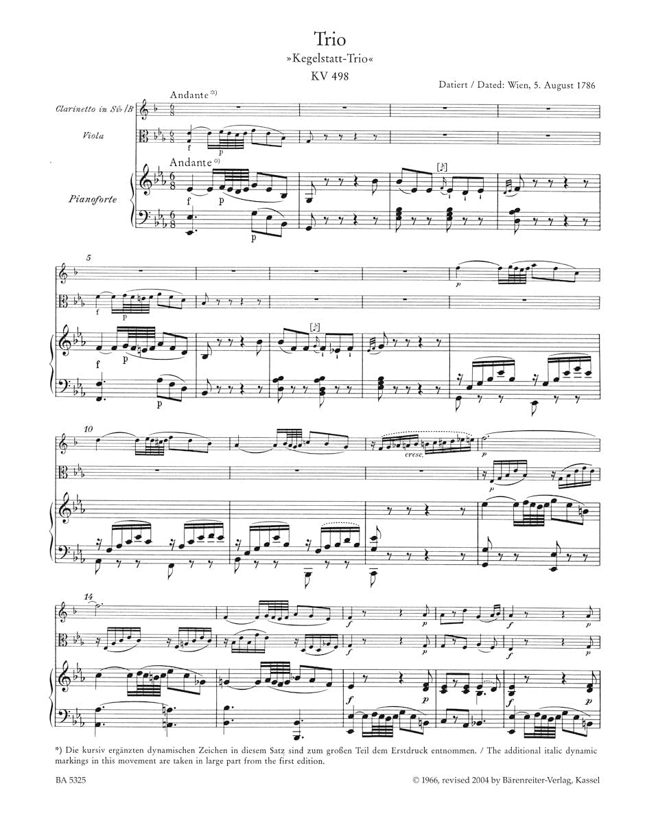 Trio K498 Kegelstatt Pno, Clar(Vln),Vla - SET