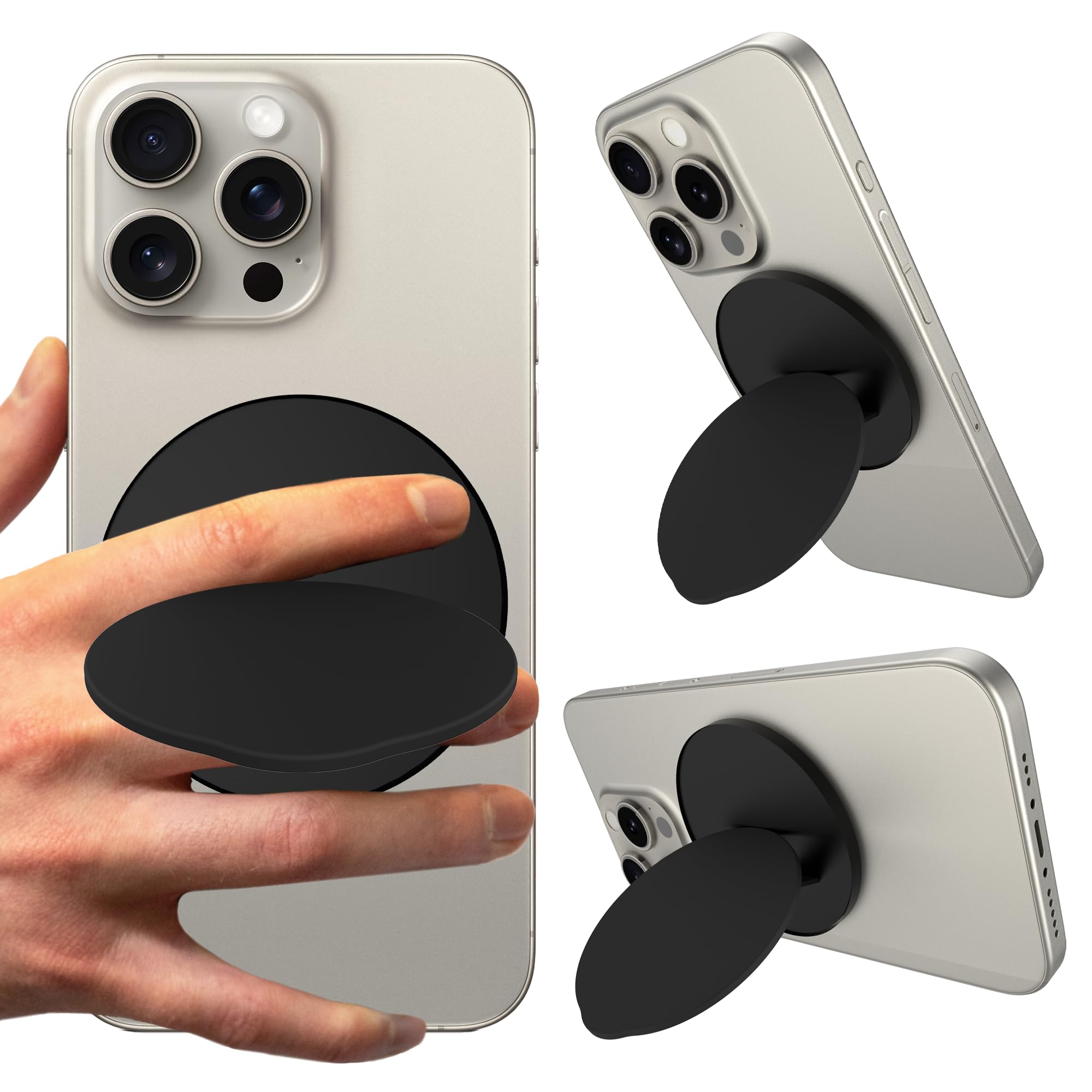 MagSafe Phone Grip with Kickstand and Adjustable Stand, Strong Magnets, Compatible with MagSafe Accessories (Black)