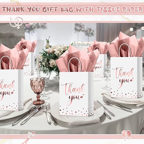 Miniatura 4 de Tinlade 12 bolsas de regalo de agradecimiento con papel de seda de lunares dorados, bolsas de regalo de agradecimiento con asa para bodas,