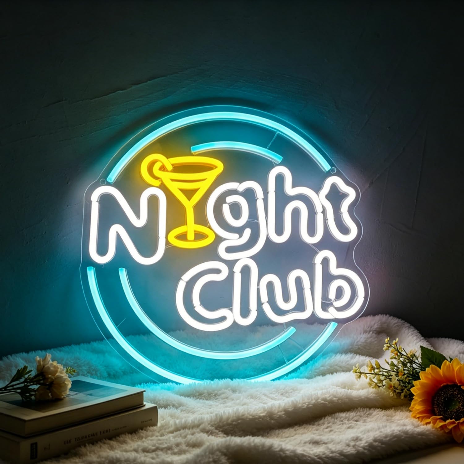 Night Club Neon Sign LED Cocktail Light Up Sign for Wall Decor, Dimmable USB Powered Neon Light for Club Pub Beer Bar Home Man Cave Restaurant Shop Sign Decor Wedding Birthday Party Gift 13.8”x13.4”