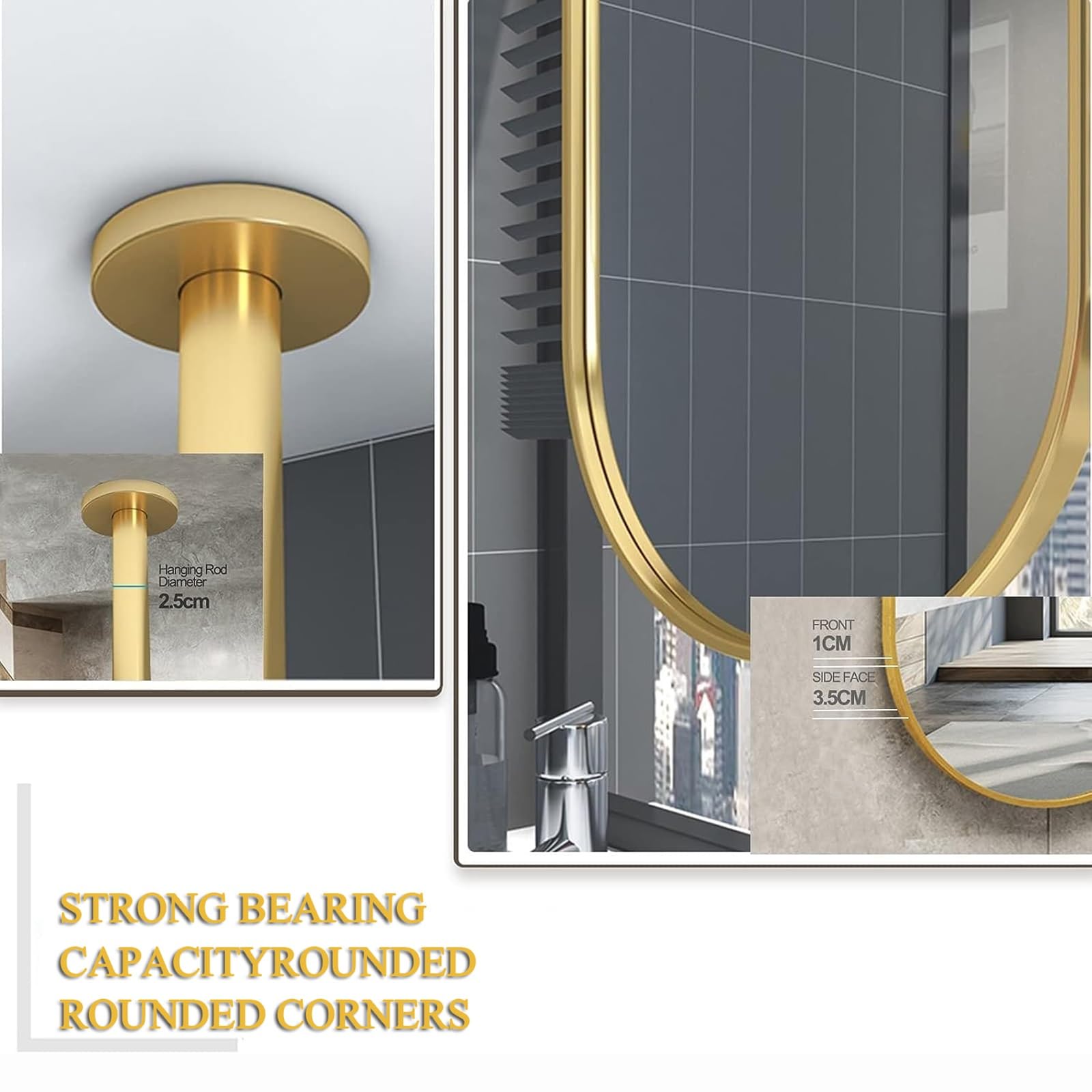 Owalne metalowe lustro łazienkowe – 50 x 70 cm wiszące lusterko do makijażu do sypialni, salonu, przedpokoju, elegancki akcent ścienny do dekoracji domu