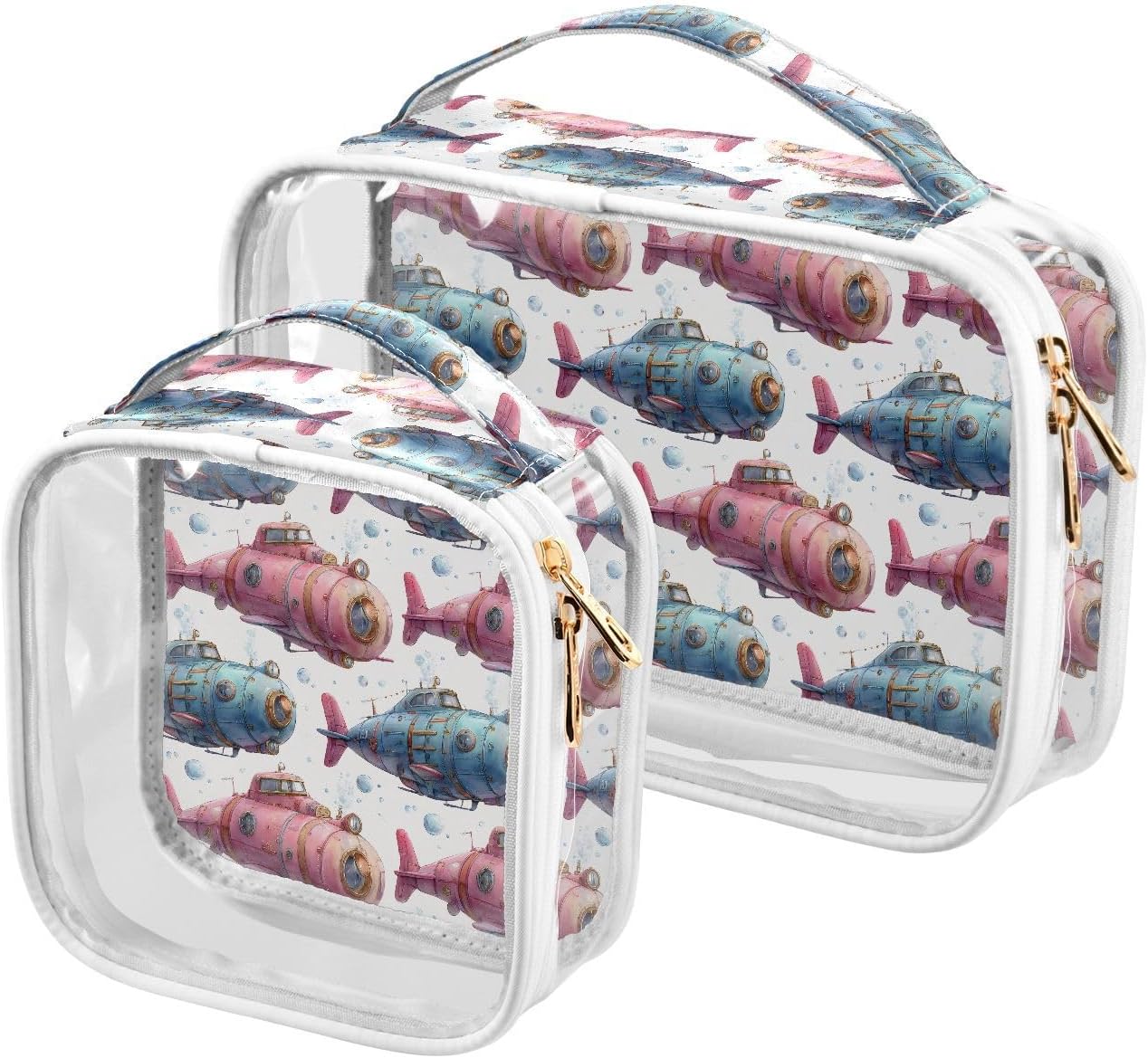 Travel Toiletry Bags 2 Pack Anime Submarine Print, Clear Water Resistant with Handle for Travel Organizing