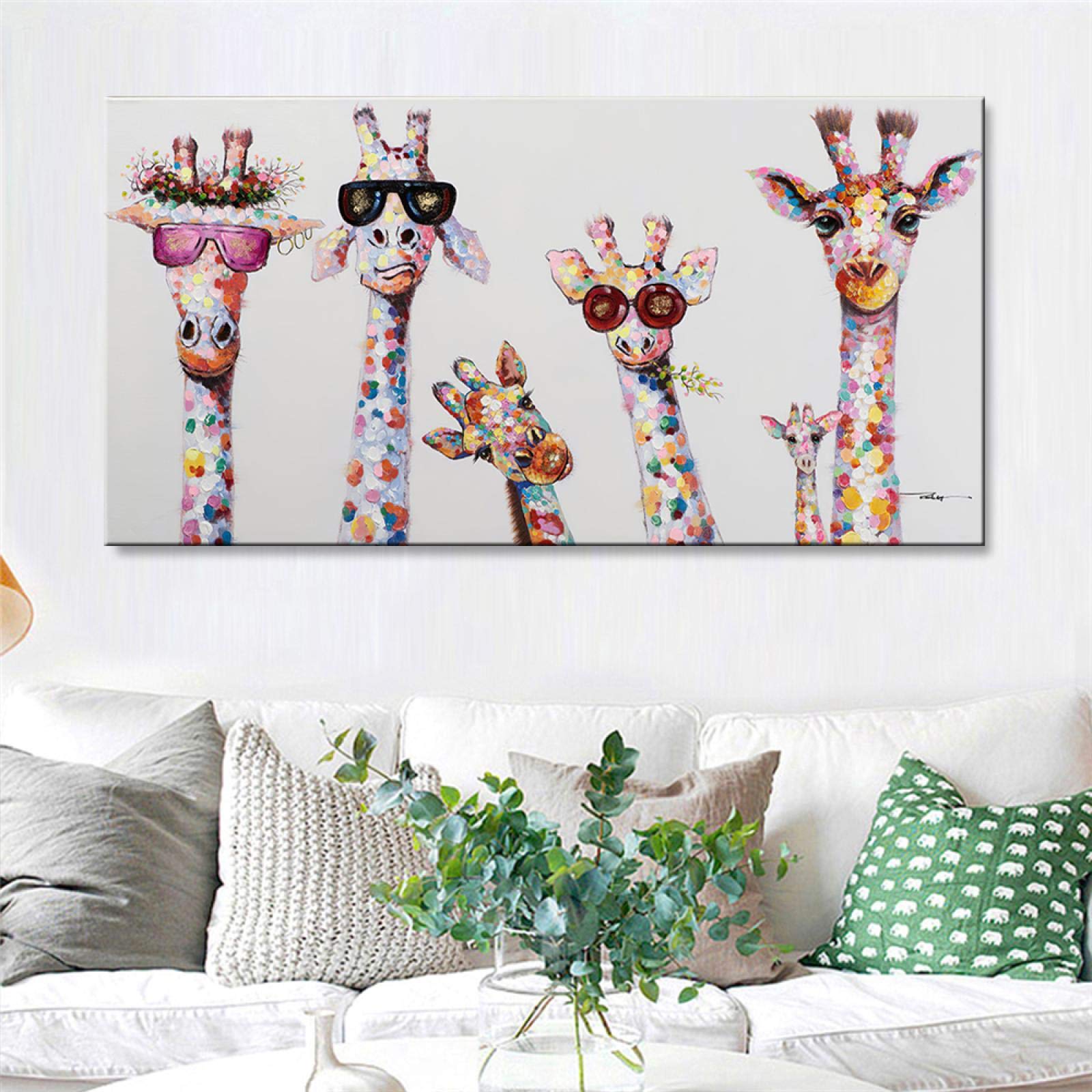 Yooyu Póster infantil con estampados de animales divertidos jirafa familia Graffiti arte lienzo pintura cuadro de arte de pared para habitación de niños hogar 90x185cm (35.4x72.3in) sin marco