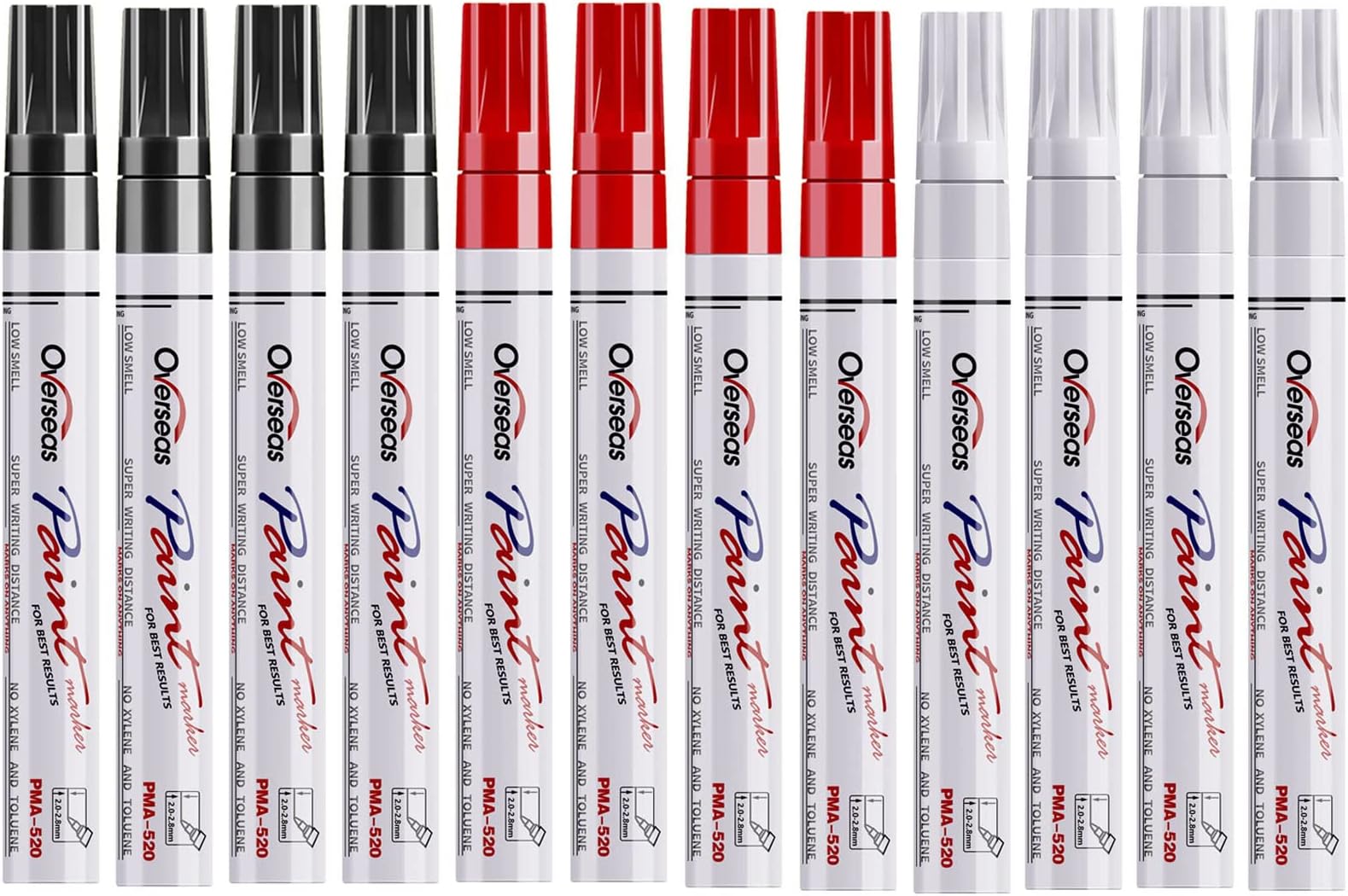 HBSTUDIO Paint Pens Markers,12 Pack Permanent Markers Pen, Medium Tip, Quick Dry and Waterproof Marker for Rock, Wood, Metal, Fabric, Plastic, Canvas, Glass, Mugs（4White,4Black,4Red）