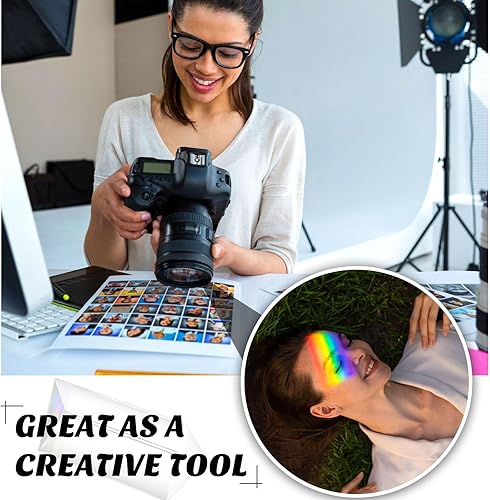 Miniatura 4 de Kanayu Paquete de 12 prismas triangulares transparentes de vidrio óptico triple para efectos de fotografía, física, enseñanza de espectro de luz