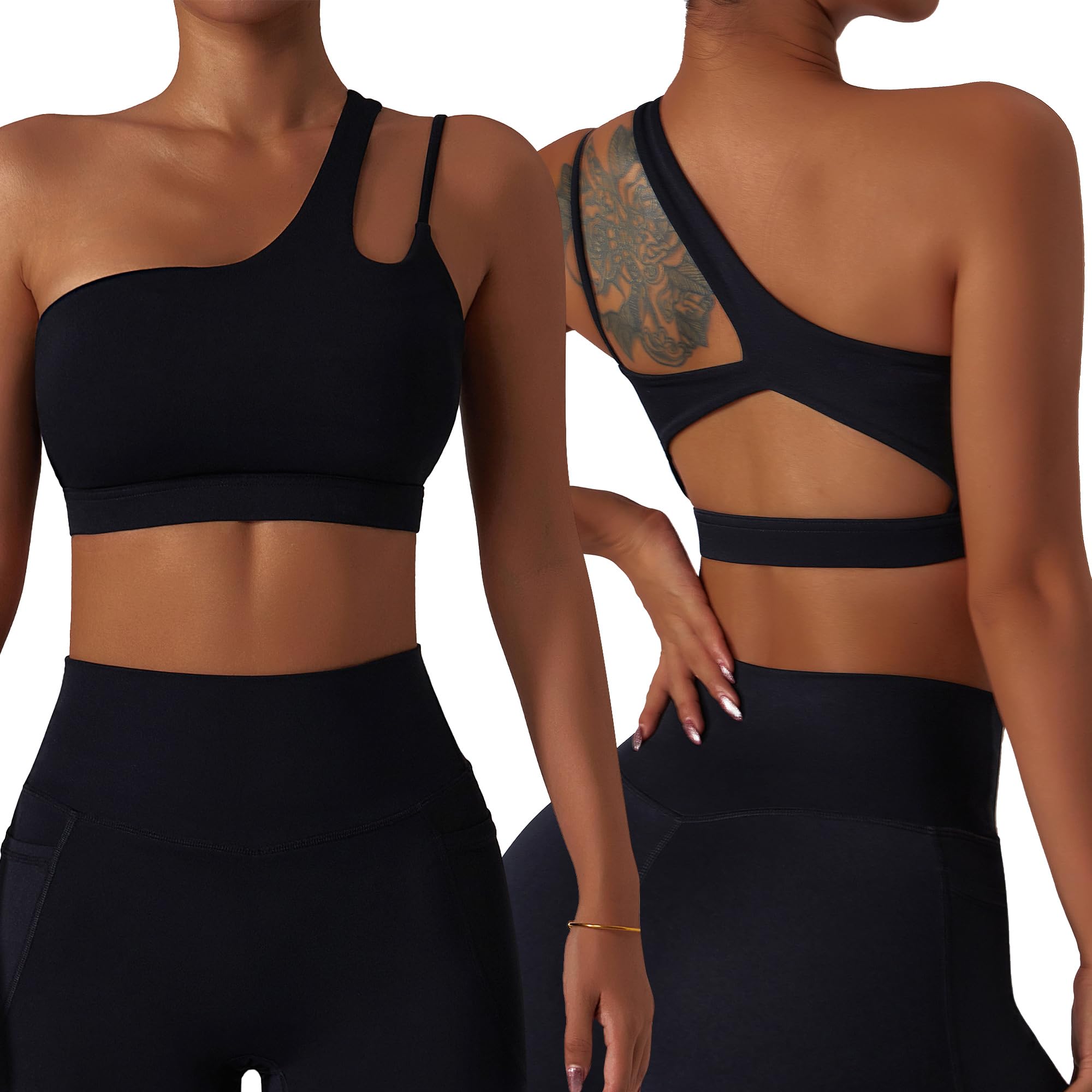SEAUR Donna Reggiseno Sportivo a Fascia Monospalla Senza Ferretto Reggiseno da Yoga Senza Cuciture con Imbottiture Estraibili per Fitness Corsa Jogging