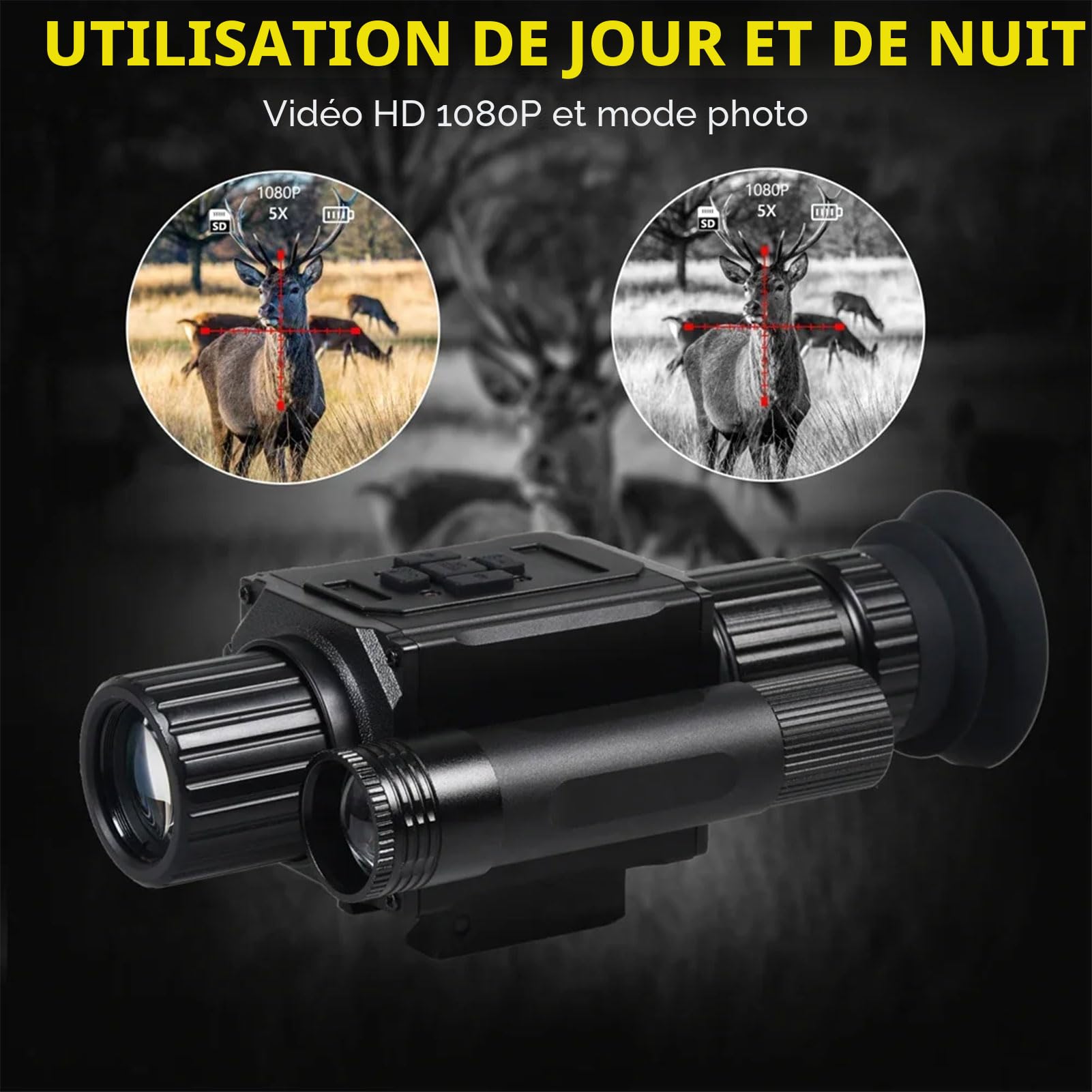 NK008 Lunette Numérique de Vision Nocturne pour la Chasse Viseur Infrarouge Monoculaire Zoom 5X avec Réticule Caméra Vidéo HD 1080P