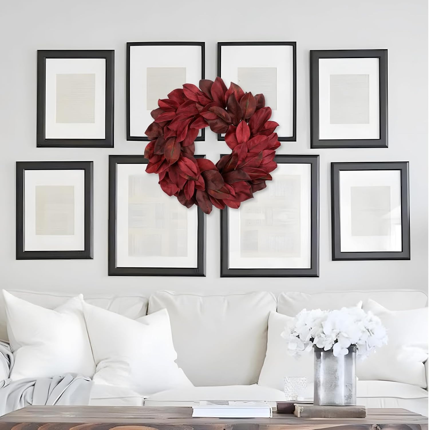 Briful 23in Magnolia Christmas Wreath for Front Door, Realistic Red Magnolia Leaf Wreath All Season Wreaths for Xmas Home Outdoor & Indoor Decor