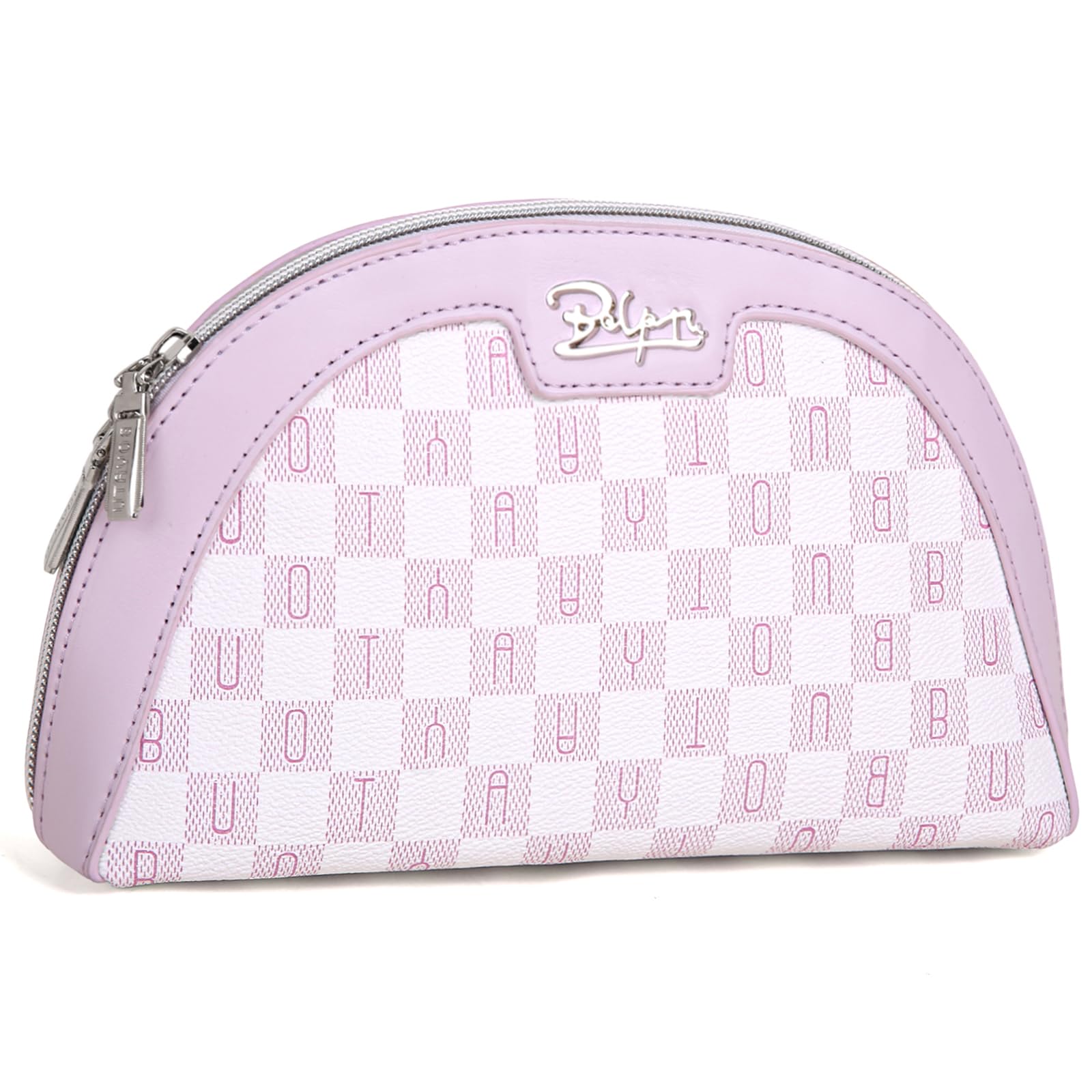 BOYATU Vegan Leather Cosmetic Bag: Refined Pattern Pouch with Built-In Tethered Pull-Out Mirror - Quick Touch-Ups Anywhere - Compact&Lightweight Easy