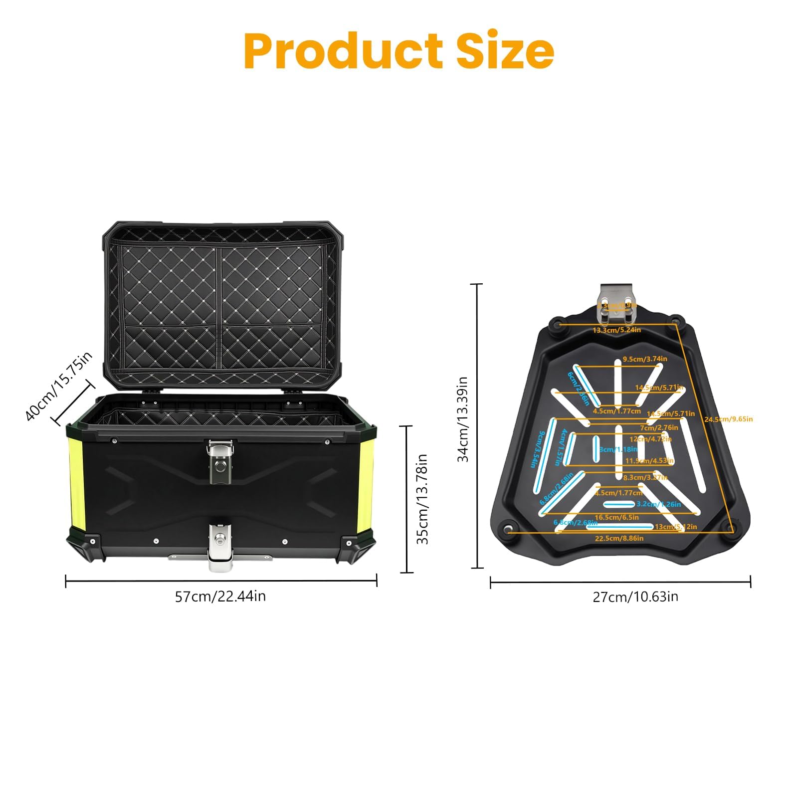 65L Motorcycle Top Case, Aluminum Luggage Box with Lock & 4 Keys, Universal Black Tail Trunk with Baseplate Waterproof, Tail Box with Security Lock for Most Frames - 3