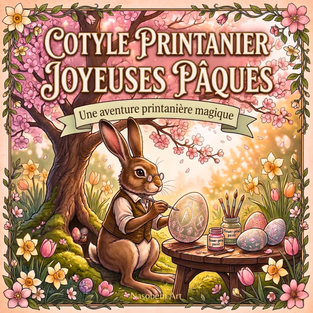 Cottage Printanier Joyeuses Pâques: Une aventure printanière magique: Livre de coloriage pour adultes avec lapin, fleurs de printemps, œufs de Pâques, détente et anti-stress