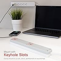 Vista 4 de GE 62688 Protector de sobretensión, cable de extensión de 3 pies, 840 julios, enchufe plano, certificación UL, blanco