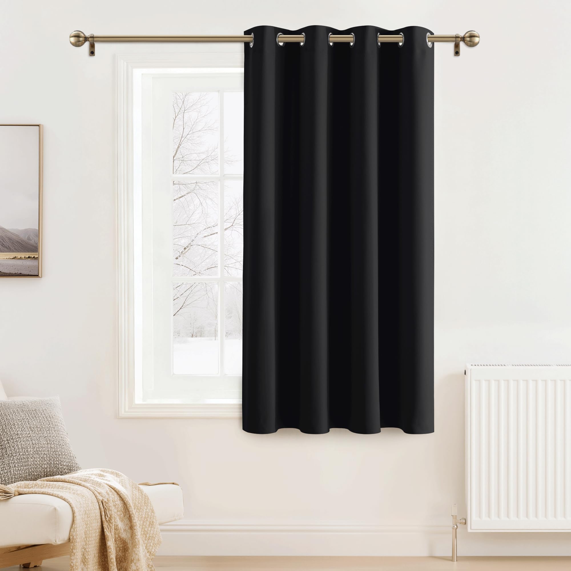 PONY DANCE Tenda Corta per Cucina Moderna Tenda Oscurante da Interno con Anelli Blackout Curtain Termica Isolante per Casa 1 Pezzo L 140 x A 145 cm, Nero