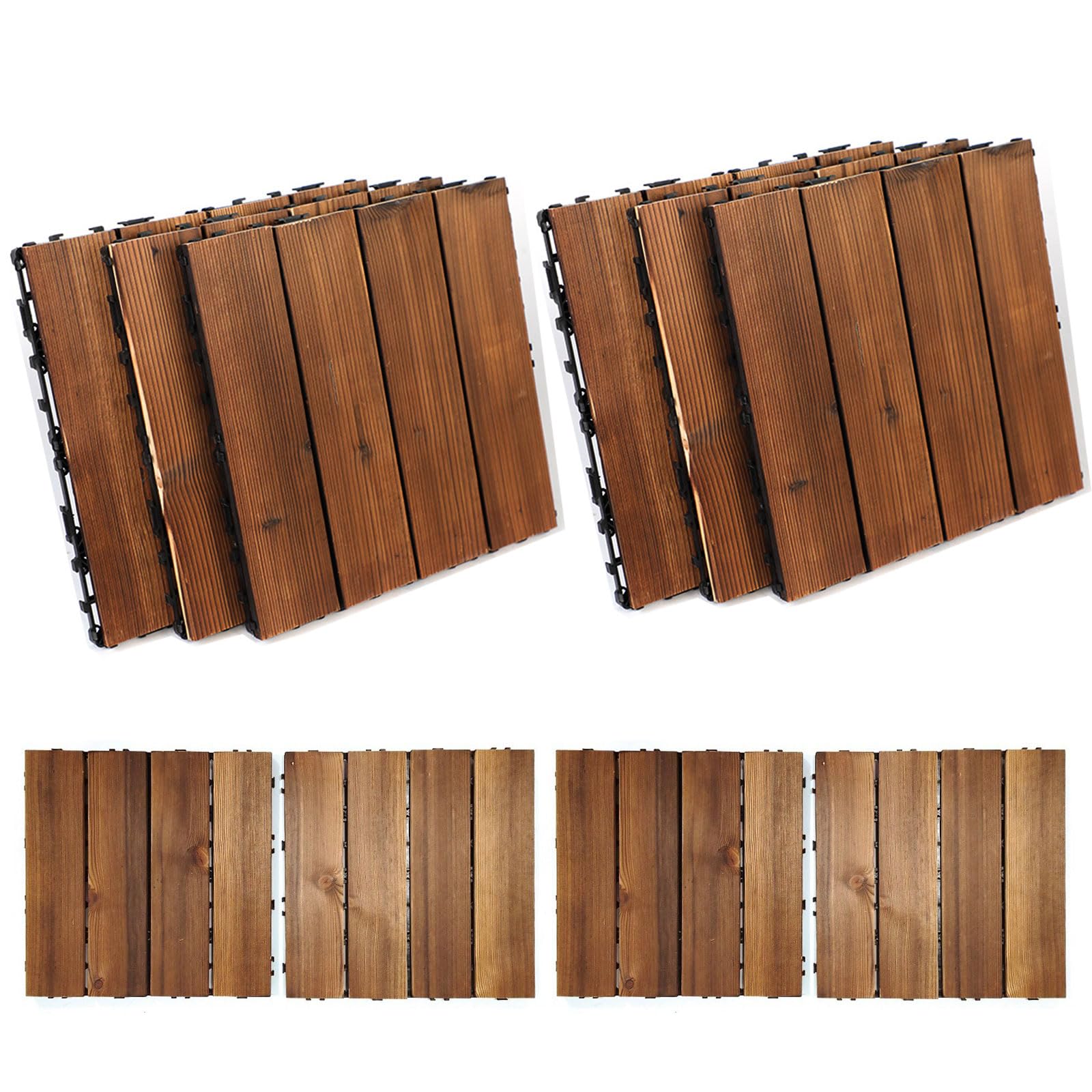 Hcosmy Wood Interlocking Flooring Tiles, Straight Pattern Patio Deck Tiles, 30 * 30 CM(Pack of 10), Solid Wood Pine Deck Tiles for Garden Indoor Outdoor (10PCS?30 * 30 * 2.3 CM?)
