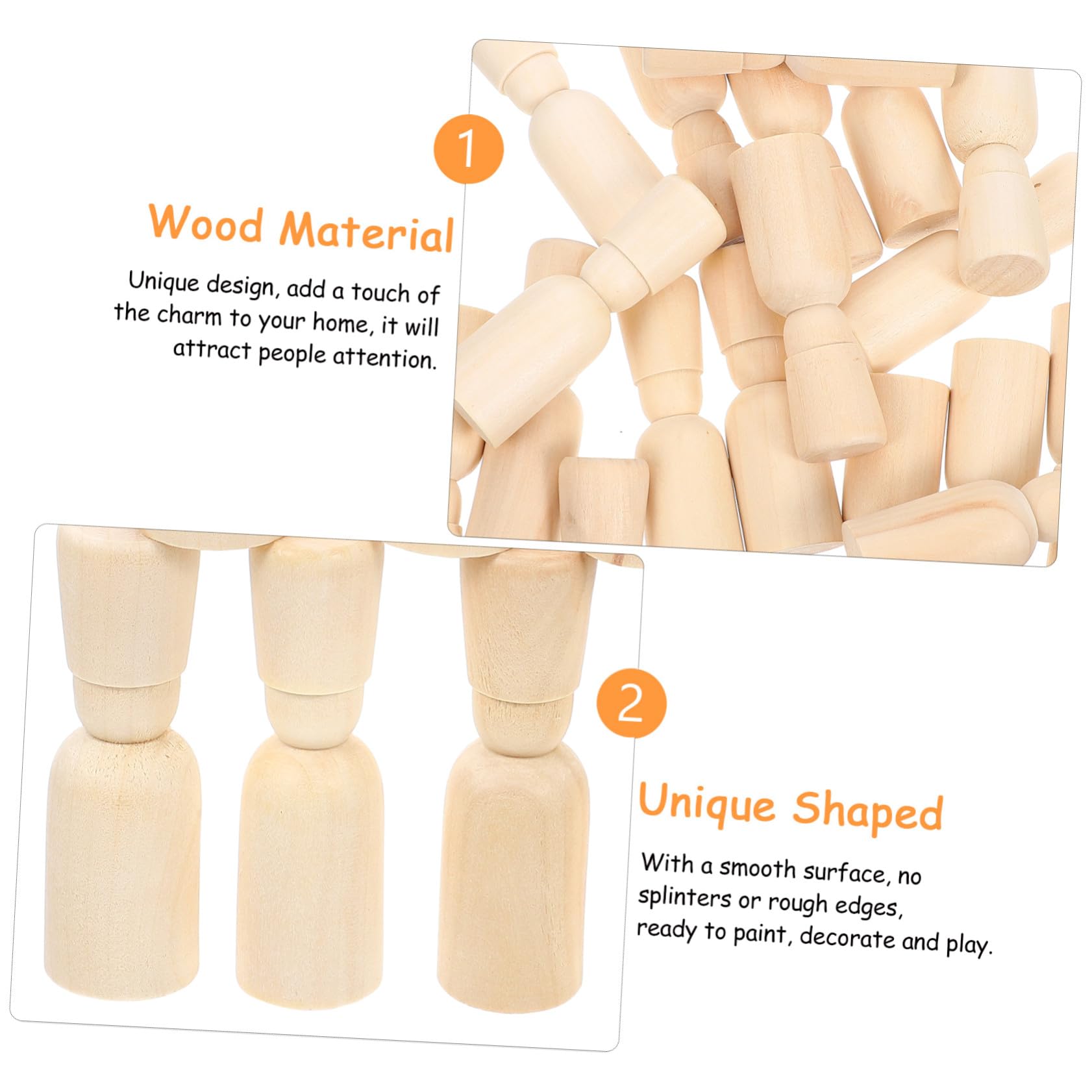 ORFOFE 20 Muñecas de Madera Peg sin Terminar para Pintar, Kit DIY con Cuerpo de Clavija de Madera Beige, Mejora la Habilidad Manual, sin Rebabas para Niños en Juegos Creativos