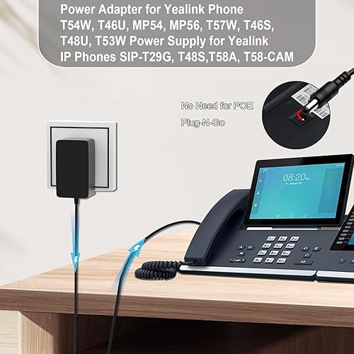 Miniatura 3 de Cable adaptador de corriente de 5 V para teléfonos Yealink SIP compatible con cargador de fuente de alimentación T54W, T29G, T46S, T46U, T48S, T48U,