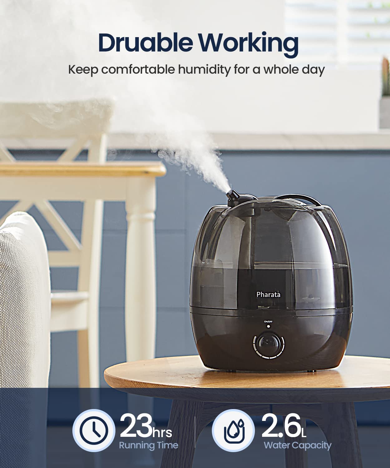 Ultrasonic Cool Mist Humidifier With Night Light - 1.5L Tank, 24 Hour Runtime | Quiet Bedroom & Nursery Humidifier 1.5L Water Tank Humidifier