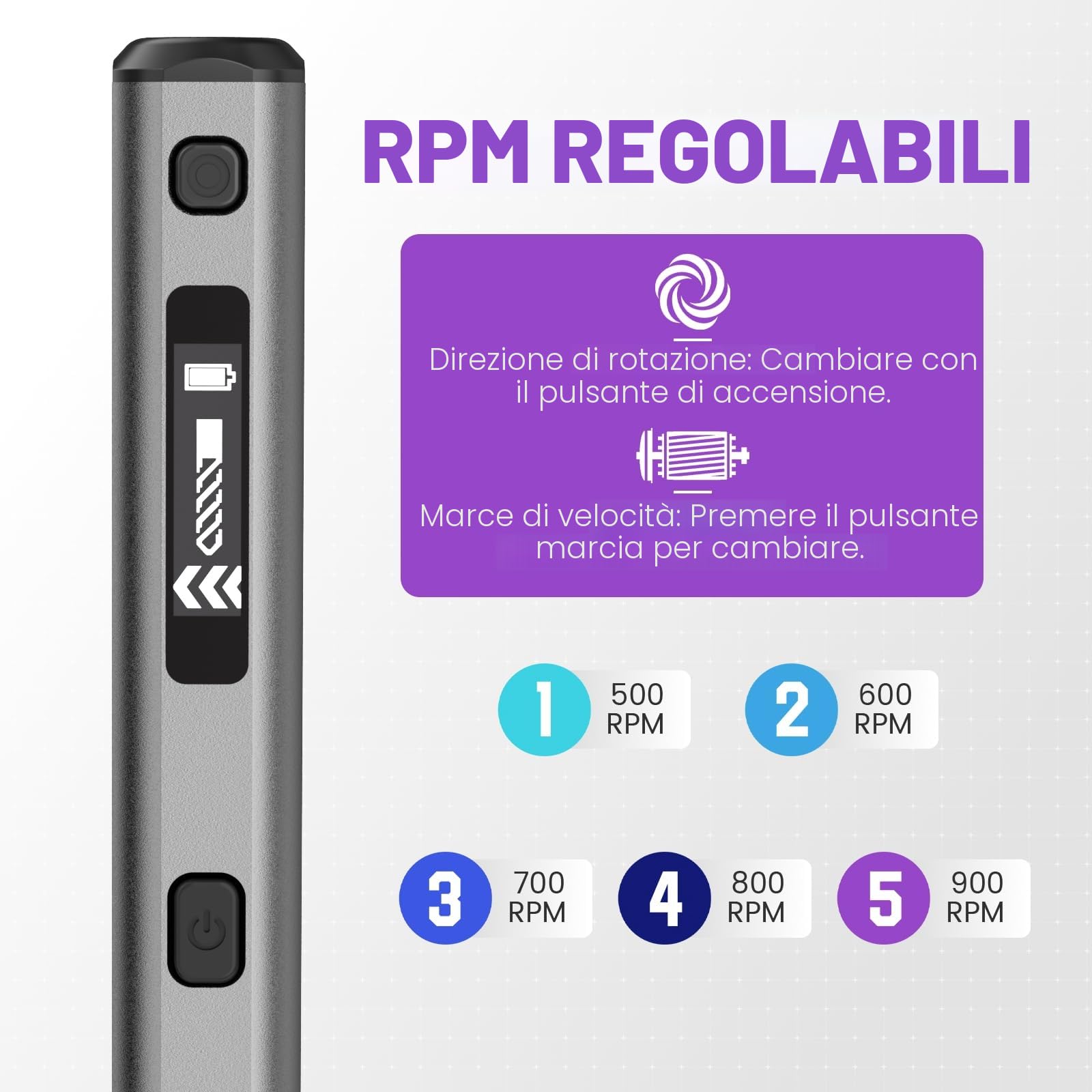 ARROWMAX Mini trapano elettrico a 5 velocità, 10 piccole punte da trapano con scatola in alluminio, display OLED, luci a LED, piccolo set di trapano elettrico per resina, gioielli, artigianato