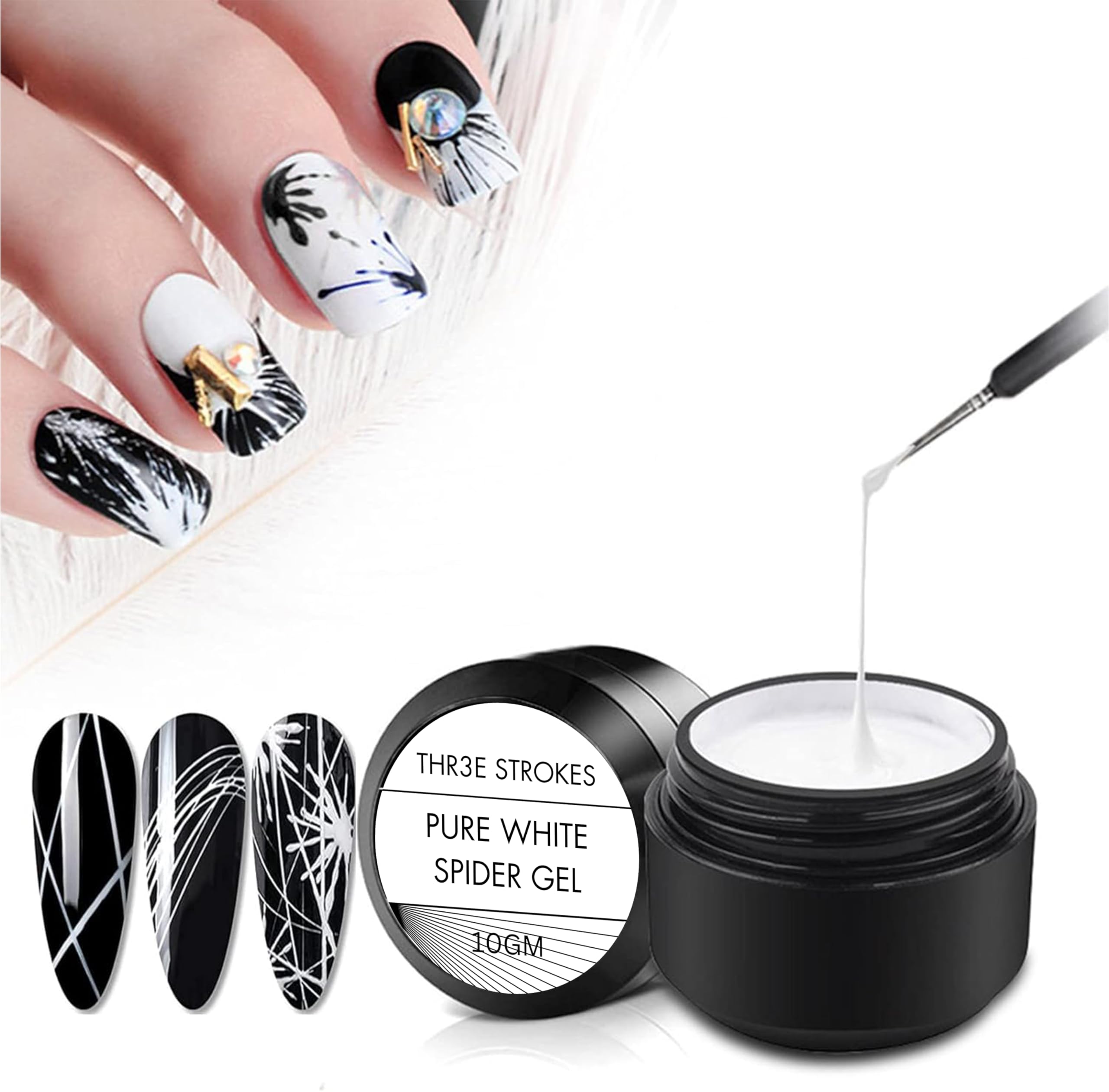 THR3E STROKES White Spider Gel Polish Kit Nail Art Kit (UV Led Nail Polish Drawing Painting)-image-49