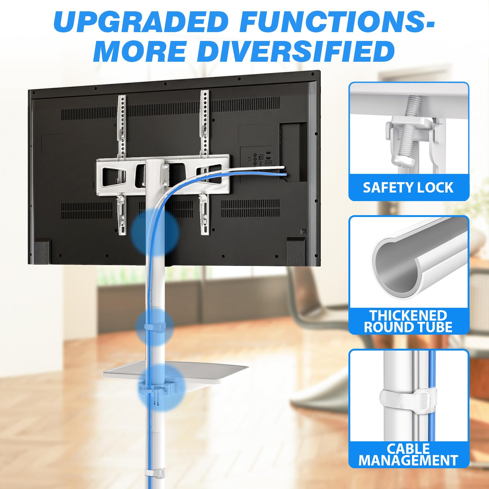 RFIVER Supporto TV da Pavimento Porta TV con Ruote Carrello per Schermi Plasma/LCD/LED 27-60 Pollici, Mobile TV con Ruote Max.40 kg, Max VESA 400 x 400 mm con Altezza Regolabile Bianco