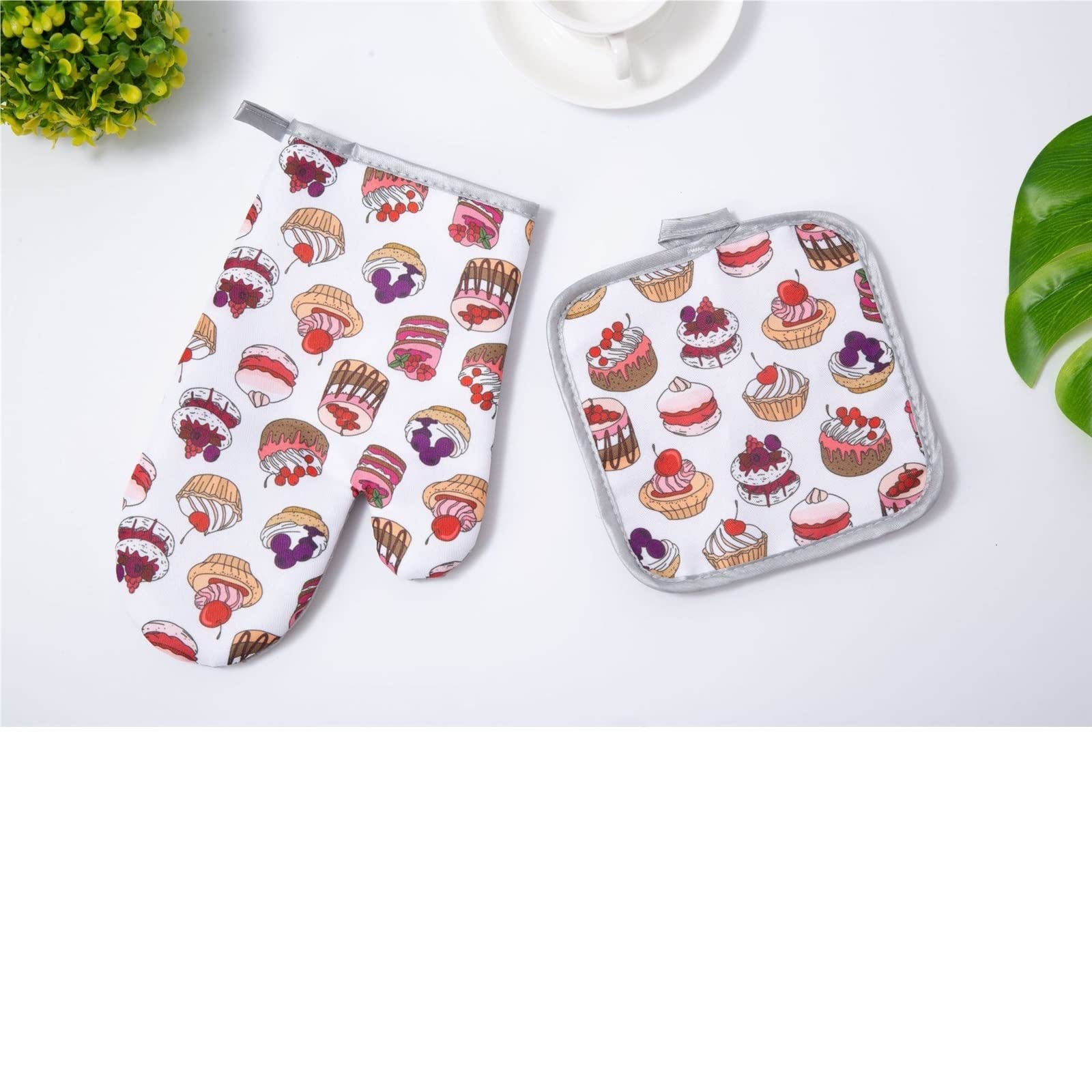 Gants isolants de Cuisson for Barbecue ou Cuisine, Gants for Micro-Ondes, Tapis de manique à Dessert, Gants de Cuisine en Coton, Coussin de manique(5)