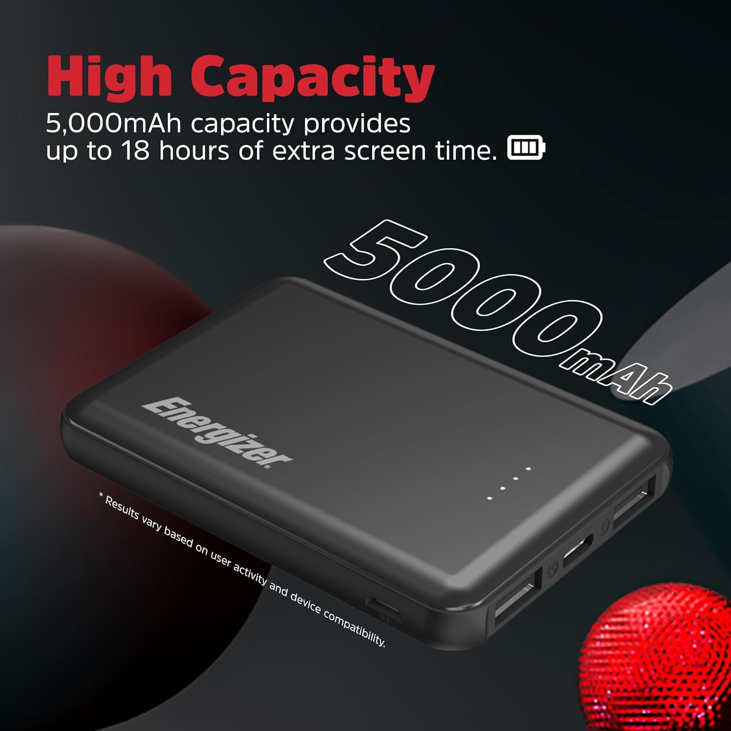Energizer 5000mAh Portable Charger USB-C Output Power Bank Lightweight Battery Pack Compatible with iPhone, Samaung Galaxy, iPad, Android Smartphones etc_UE5010C