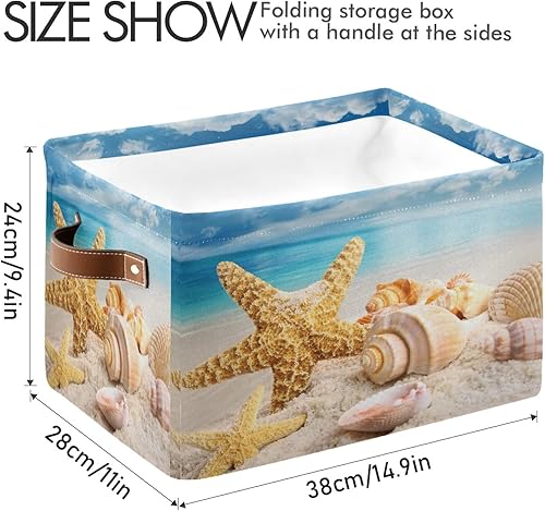 Miniatura 4 de AUUXVA Cesta de almacenamiento con diseño de estrella de mar, océano, playa, conchas de mar, caja de almacenamiento de lona duradera plegable para