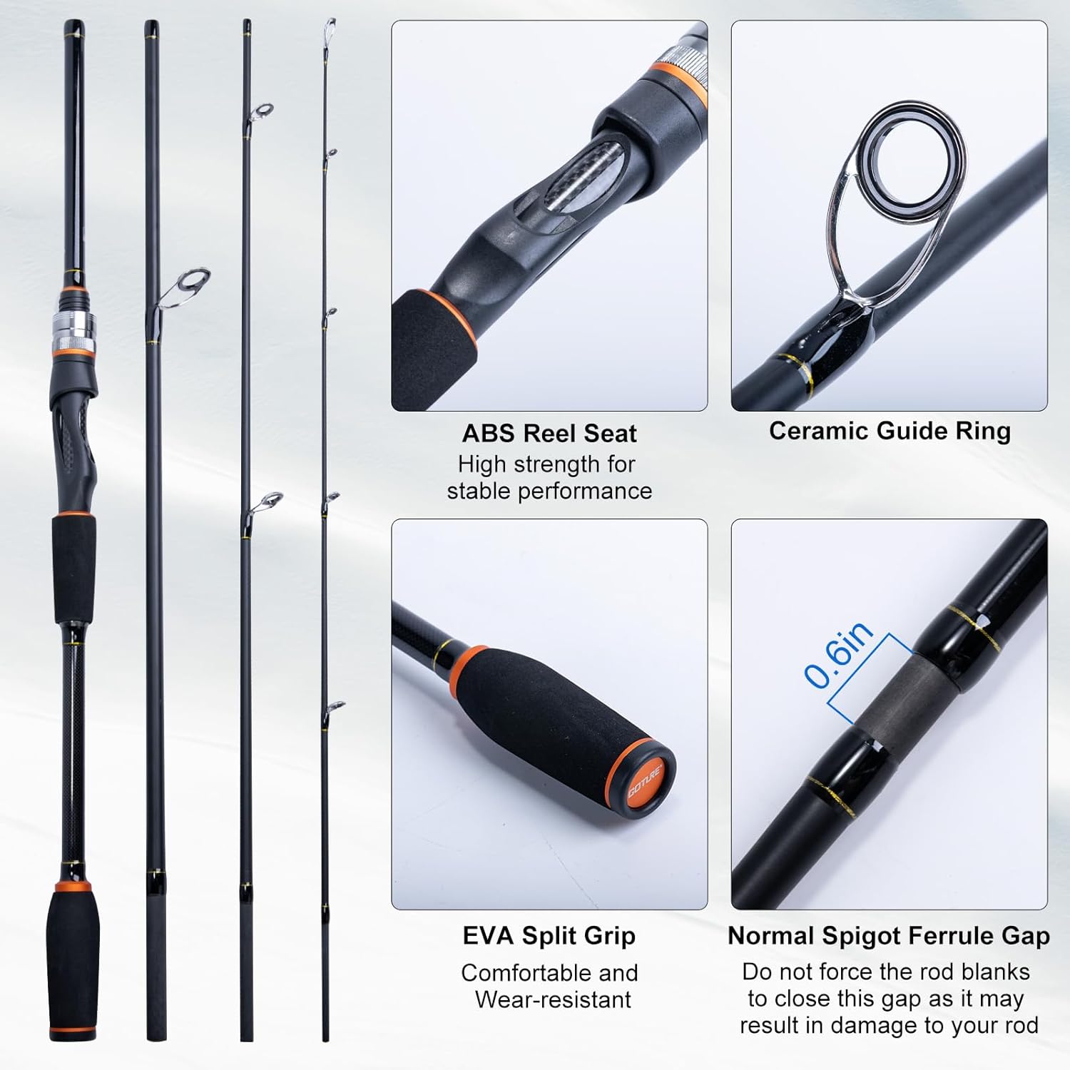 Goture Spinning Fishing Rod & Reel Combo with Carrier Bag,6.6-9FT,Spin Reels, Lures Kit, Pliers, Braided Line, Fish Gripper, Carbon Fiber Freshwater Fishing Rod Full Kit for Starter