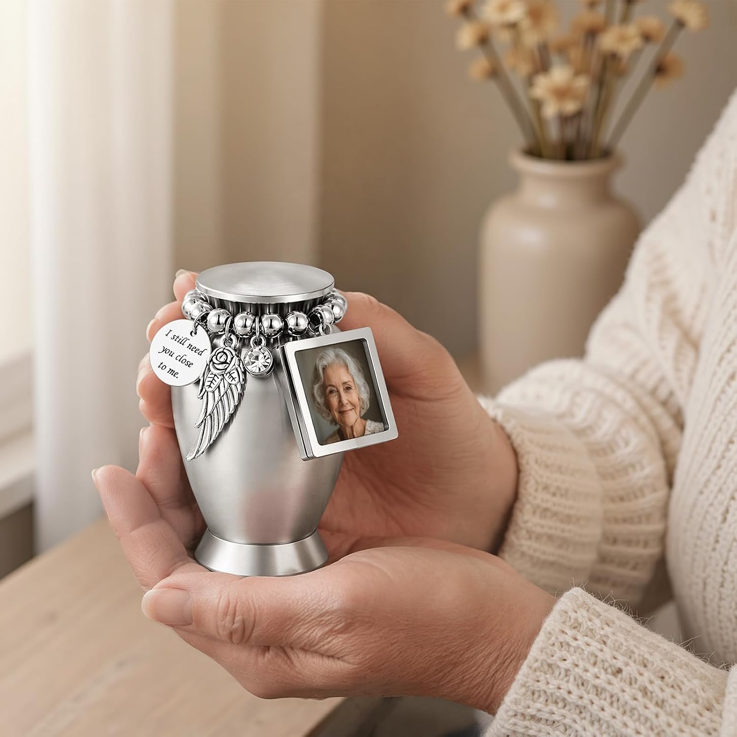 Small Keepsake Cremation Urns for Human Ashes, Small Pet Urn with Photo Frame, Urns for Human Ashes Adult Female Male with Velvet Bag and a Spoon, Memorial Funeral Decor