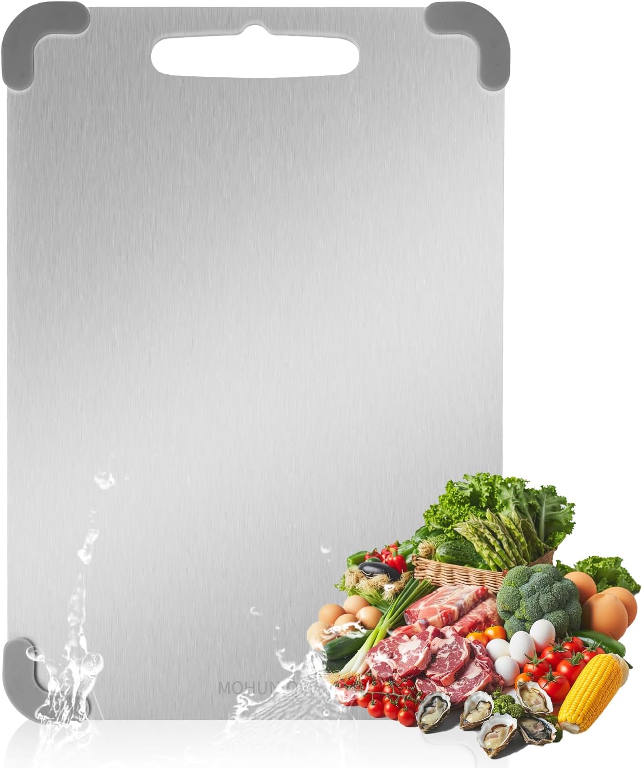 Titanium Cutting Boards for Kitchen, Silicone Corners Dishwasher Safe Chopping Board, Double Sided Cutting Board, 13.4" × 9.1" (Titanium, 13.4" × 9.1")