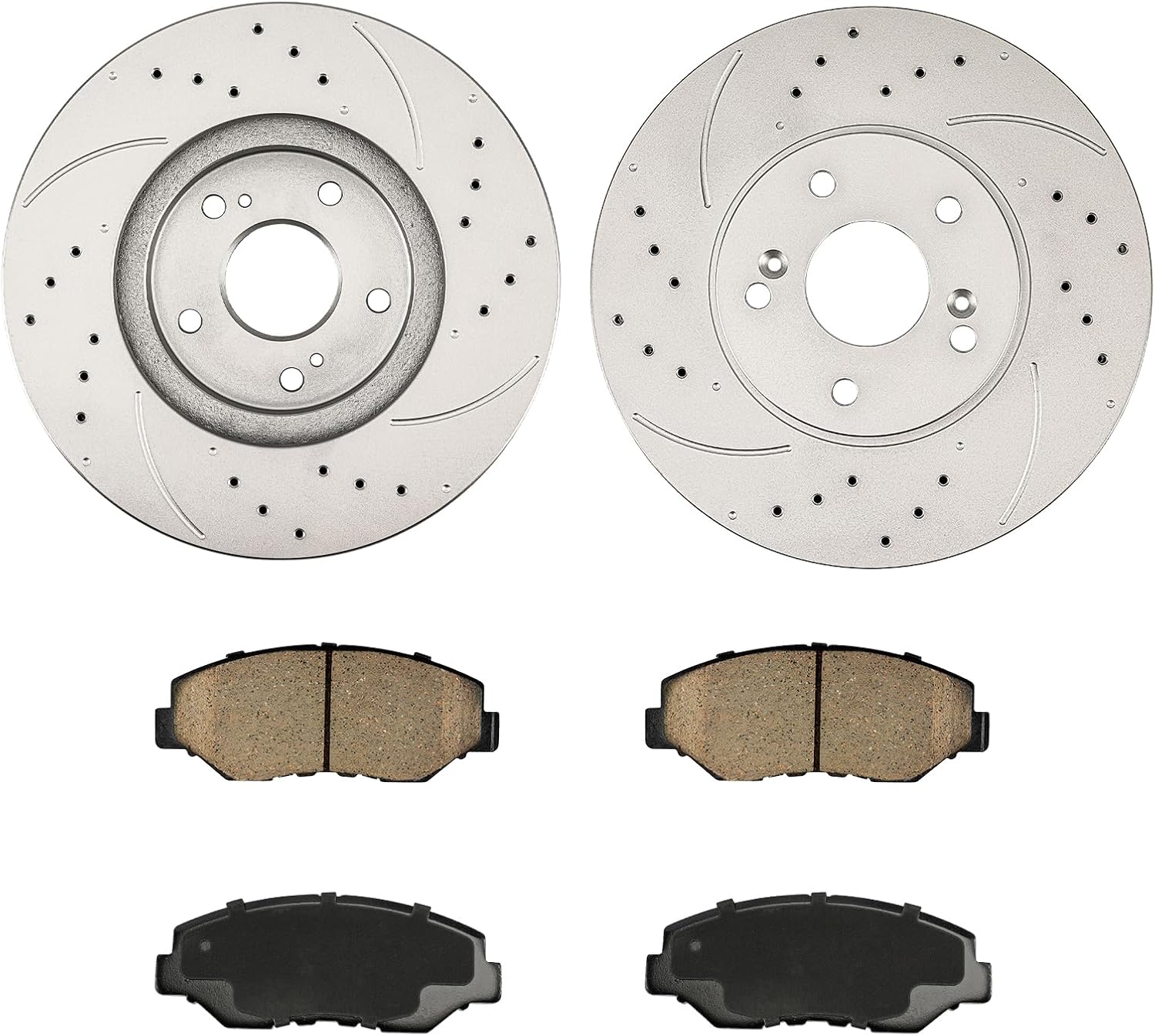 KAX 11.81in Front Brake Kit Fits Honda Pilot 2003 2004 2005 2006 2007 2008, Drilled and Slotted Brake Rotors, Ceramic Brake Pads, Front Brake Rotors and Pads Kit