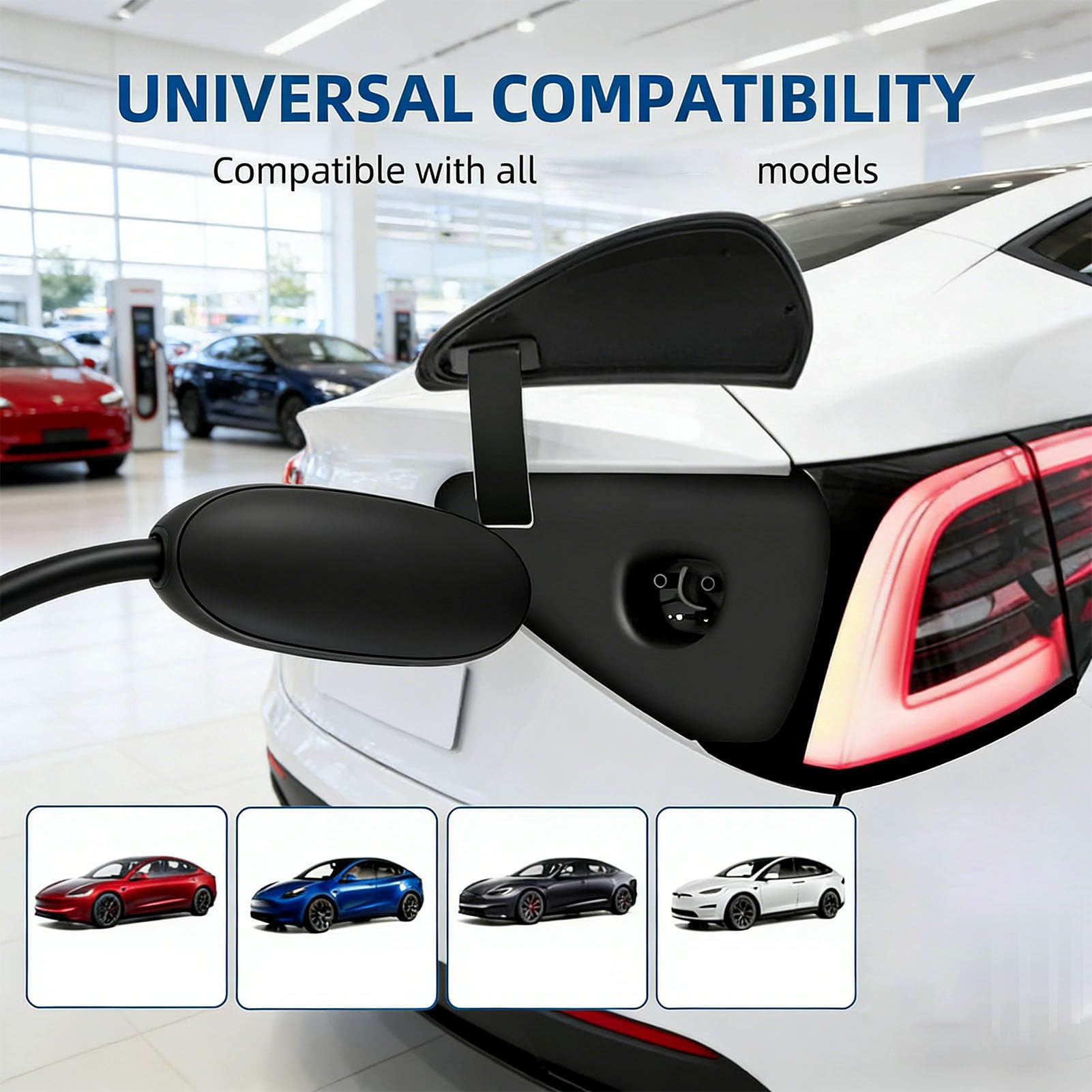 Cargador Portátil para Vehículo Eléctrico Nivel 1 Nivel 2 16A 23FT Cargador EV con Corriente Ajustable, Función de Sincronización Reemplazo para el Modelo Y 3 S X