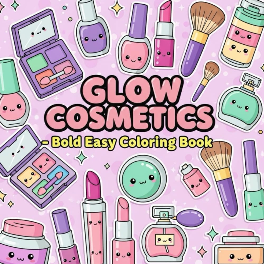 Glow Cosmetics: Coloring Book for Adults and Kids, Bold and Easy, Simple and Big Designs for Relaxation