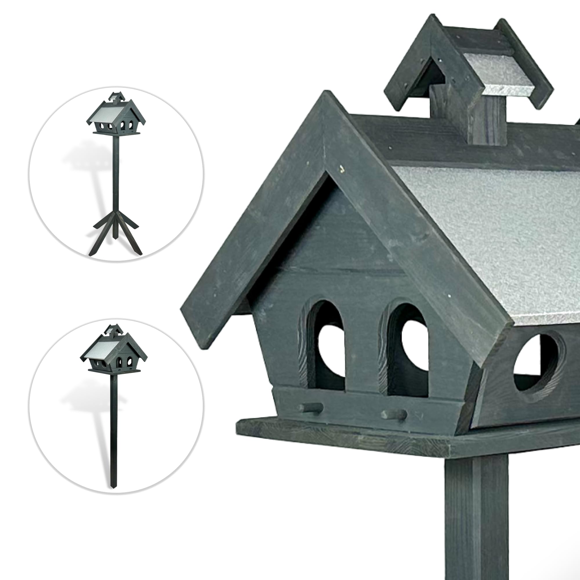 GARTENETAGE Vogelhaus Holz mit Metalldach und 2in1 Ständer/Vogelhaus wetterfest und stabil/Vogelfutterhaus mit Ständer/Robustes Vogelhäuschen für Balkon und Garten