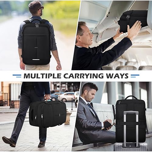 Miniatura 7 de NEWHEY Mochila de viaje para hombres y mujeres, 40L, mochila impermeable para laptop de 17 pulgadas, Negro (solo mochila), Viajes