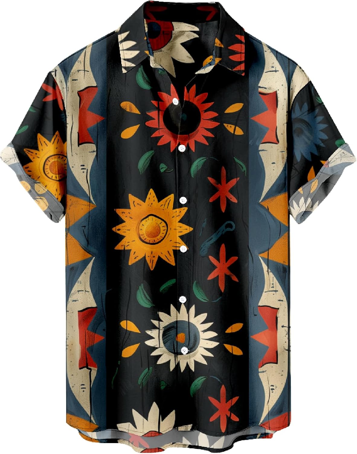 Men's Vintage Print Bowling Short Sleeve Button Down Casual Summer Cuban Beach Shirts Regular Fit Retro Hawaiian Blouse