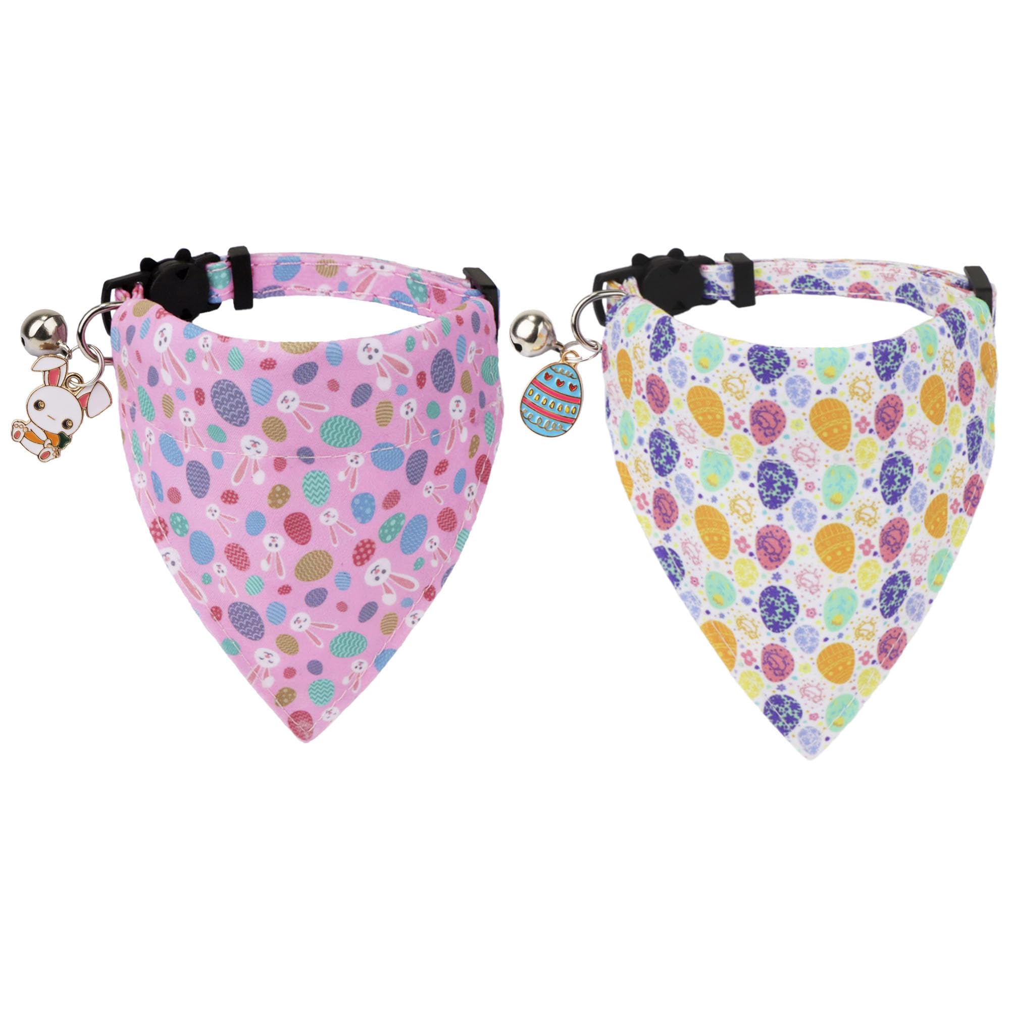 ADOGGYGO Easter Cat Collars Breakaway with Removable Bandana, Adjustable Pink Bunny Easter Bandana Collar for Cats Kittens