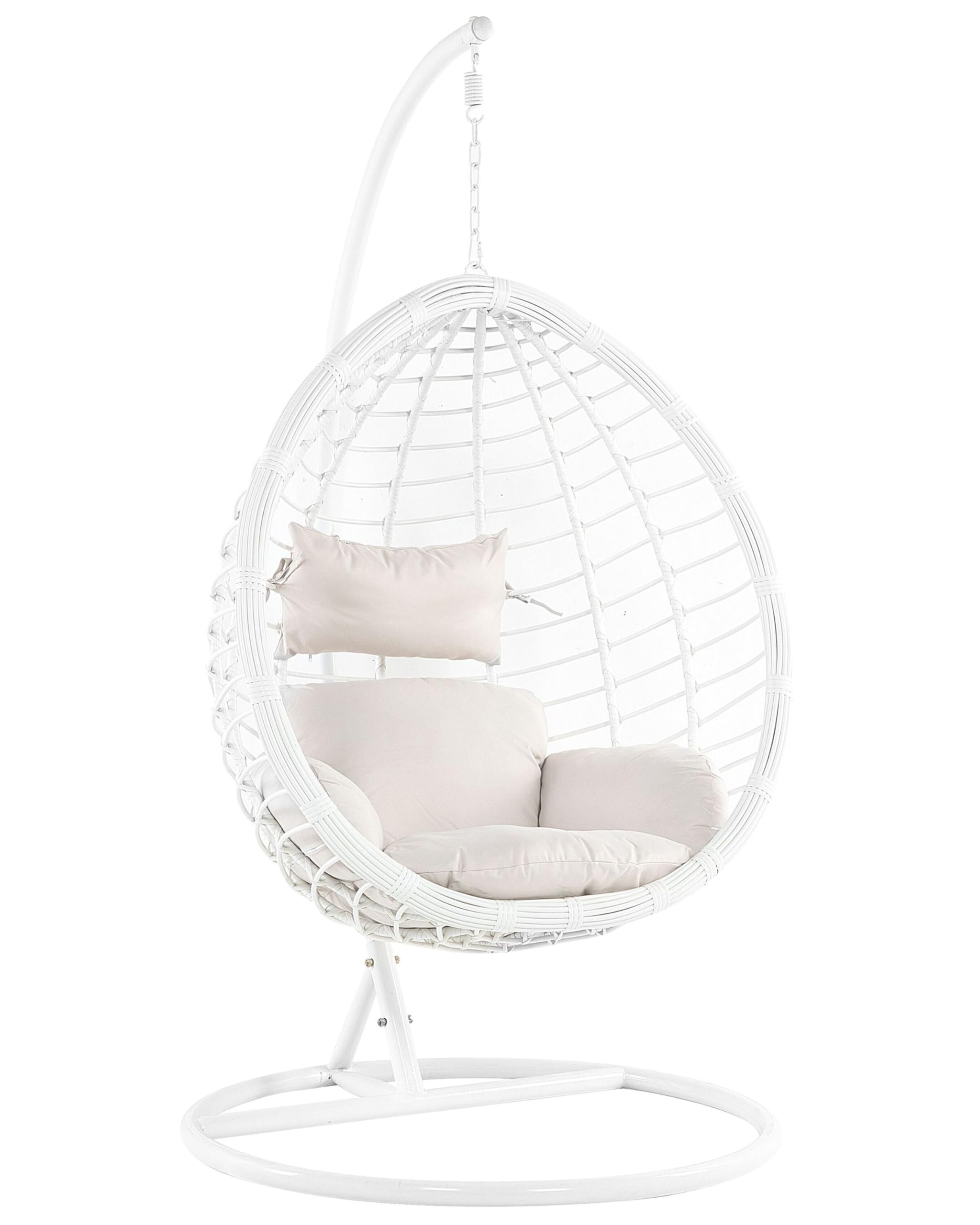 Fauteuil Suspendu Balançoire pour Extérieur et Intérieur en Rotin Blanc Design Ultra Moderne et Conception Solide pour Salon ou Jardin Beliani