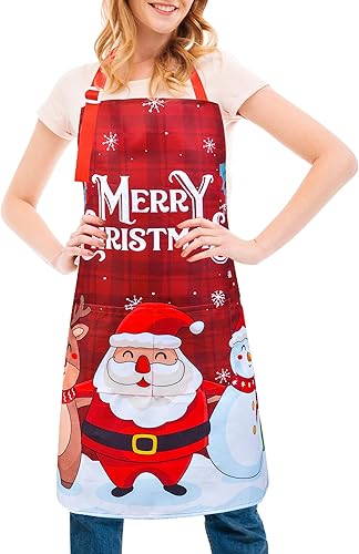 Nidoul Delantal de Navidad para mujeres y hombres con bolsillos, bonitos y divertidos delantales de cocina para cocinar hornear para adultos