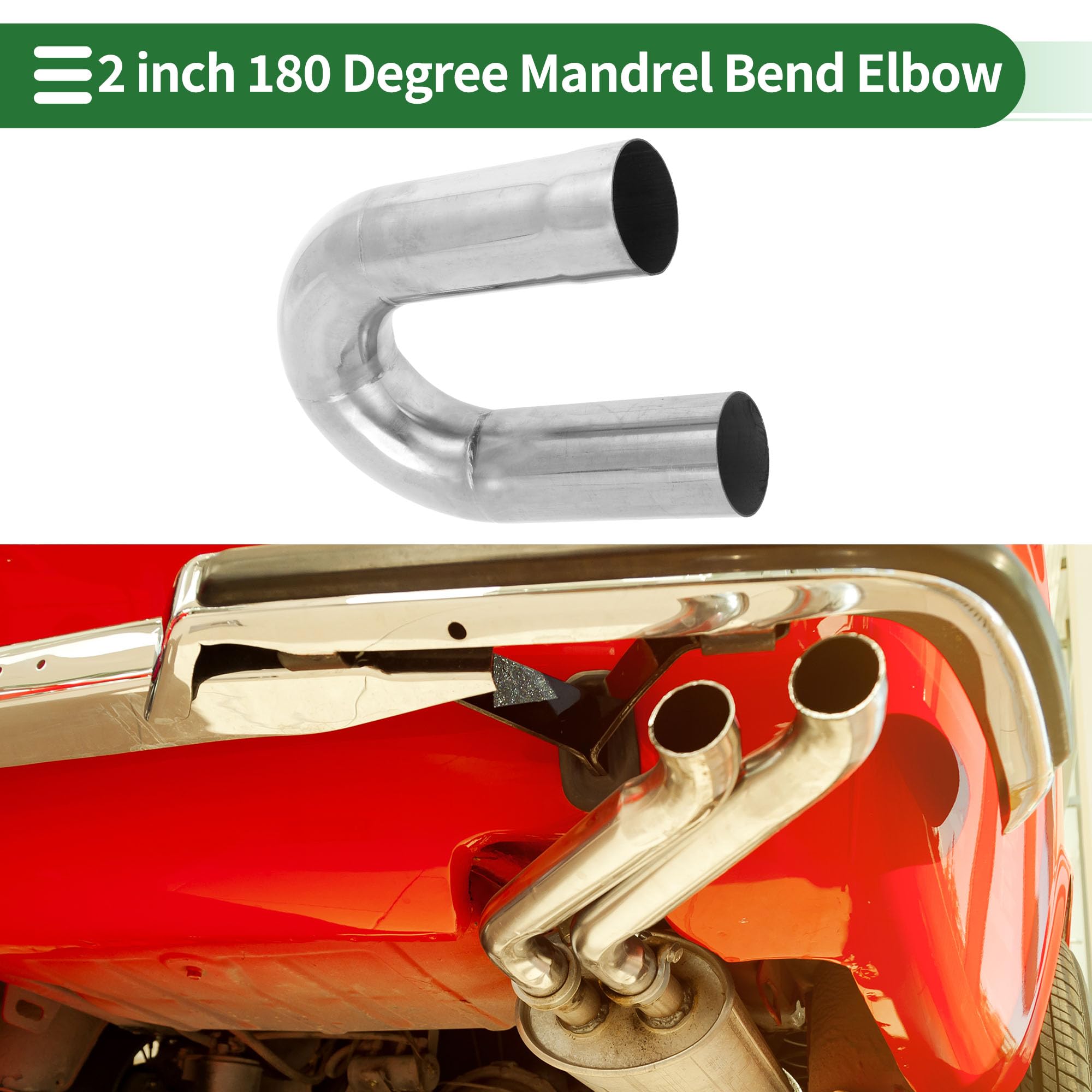 Motoforti Tubo di Scarico a Mandrino a 180 Gradi Tubo di Scarico per Auto Tubo di Tubazione Fai da Te 2" OD 7.87" Lunghezza Gamba Acciaio Inossidabile T304, Tono Argento