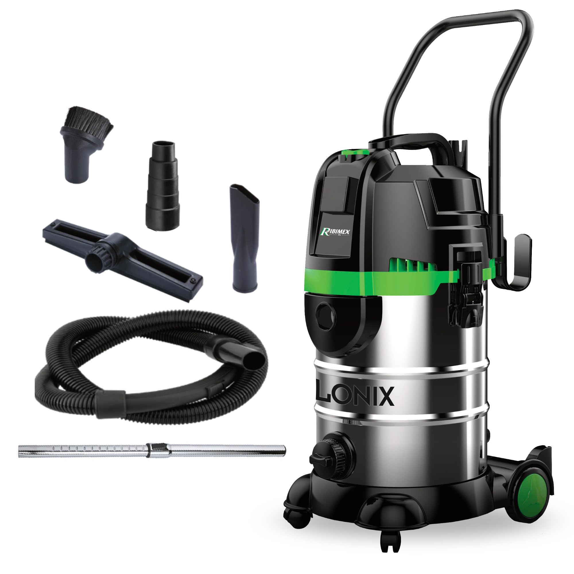 Ribimex Aspiratore Ciclonico 4 in 1 Cyclonix, Aspiratore Solidi, Liquidi e Cenere, Bidone da 30 L, 1600 W, Funzione Soffiante e Scarico Liquidi, Presa Elettroutensili, Accessori Inclusi - PRCEN023