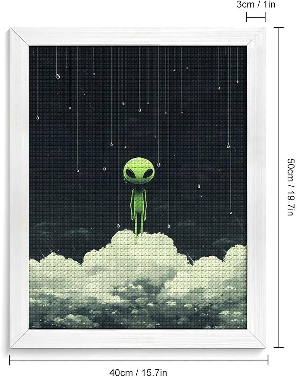 Standing on The Cloud in Rain Diamond 5D Painting Kits with Frame DIY Full Round Drill Gem Art Crafts for Home Wall Decor 16 X 20in White Wood 40 * 50cm