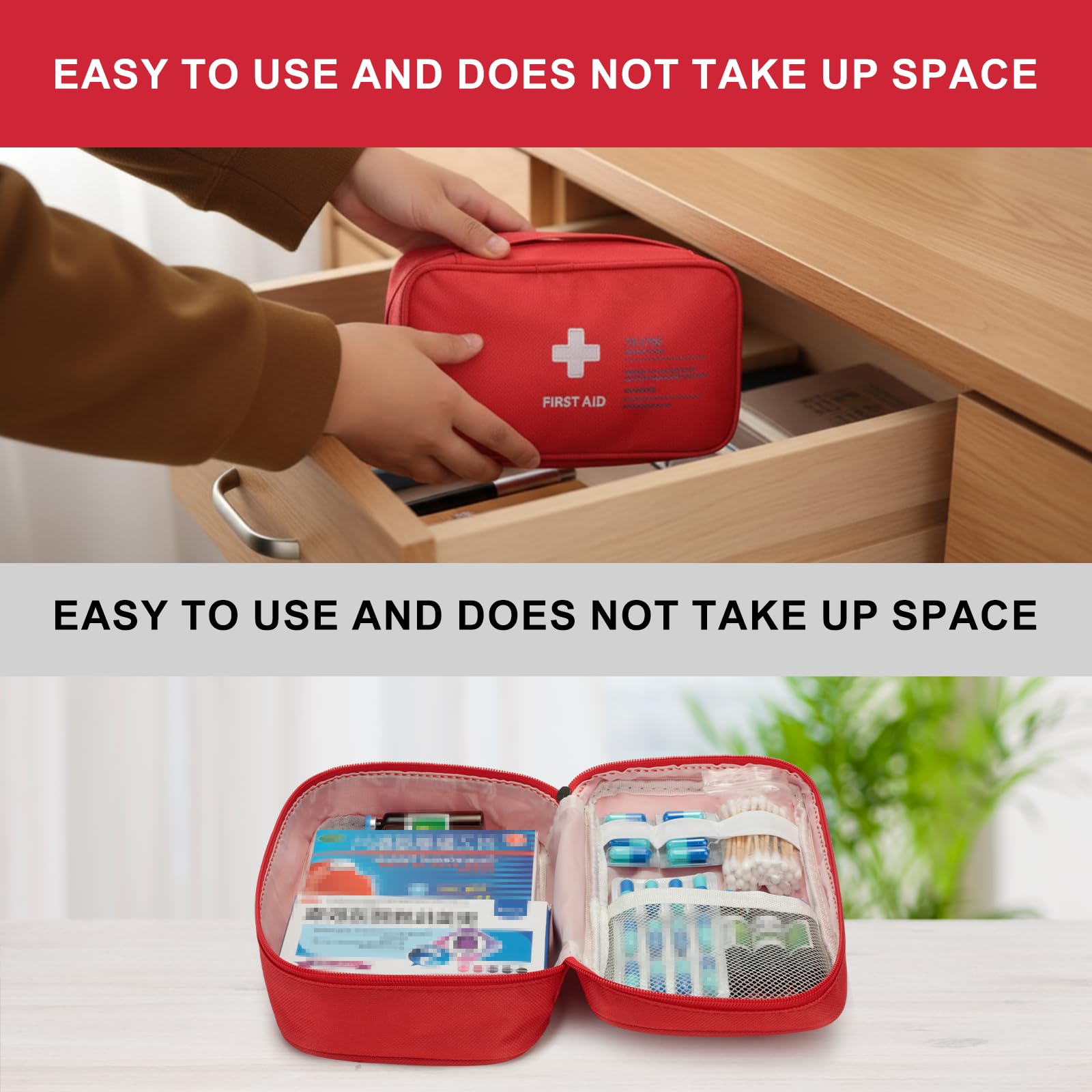 VINATO Kit di Primo Soccorso, Vuota Borsa di Pronto Soccorso, Porta Medicine da Viaggio, Borsa Medica Portatile, Pacchetto di Medicina per Emergenze a Casa Viaggio Ufficio Auto all'Aperto (Rosso)