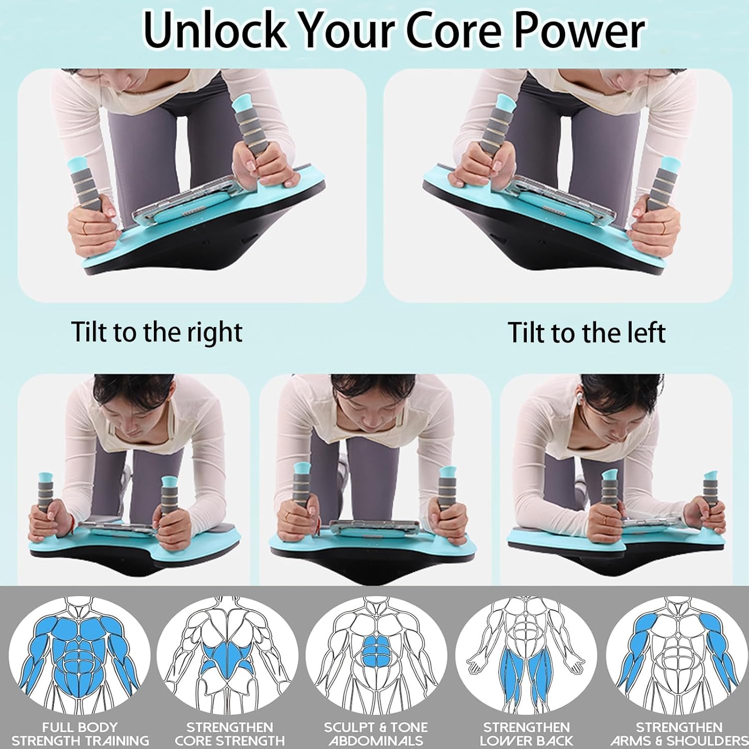 Balance Board for Core Workout, Portable Pure Plank Support with 4 Caster Wheels, Quick Assembly, Convertible into Abdominal Board, Home Fitness Equipment for Full Body Workout