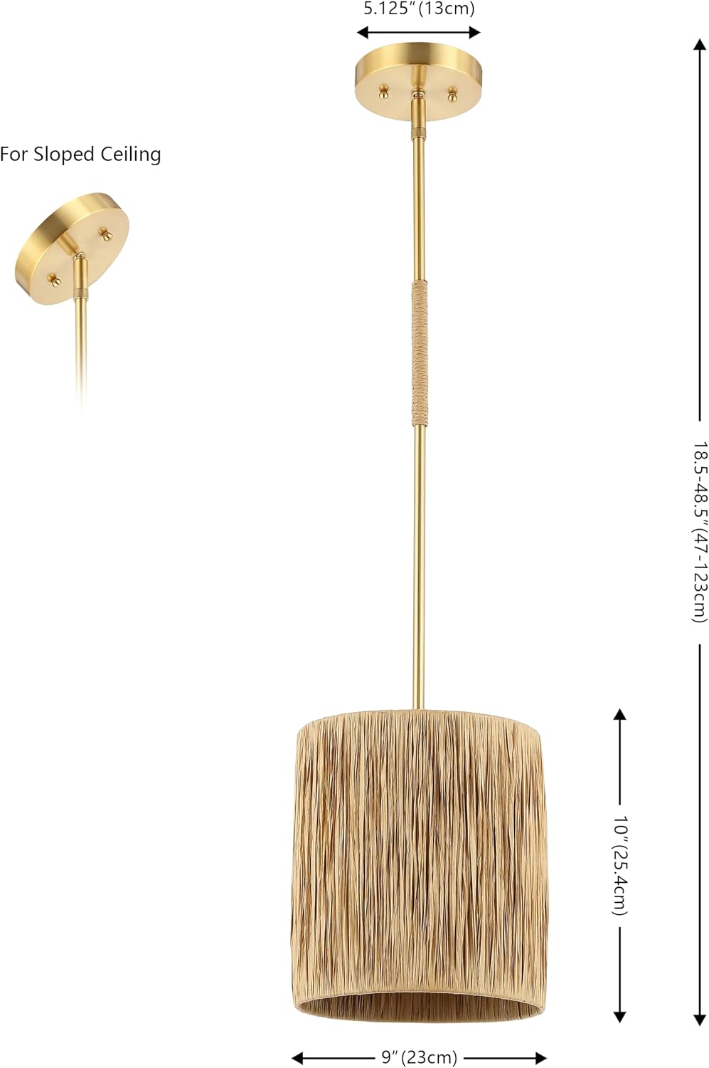 SAFAVIEH Lighting Collection Saija Natural/Gold Adjustable Pendant Hanging Light Fixture, Ideal for Dining Room, Kitchen Island, Entryway (LED Bulb Included)
