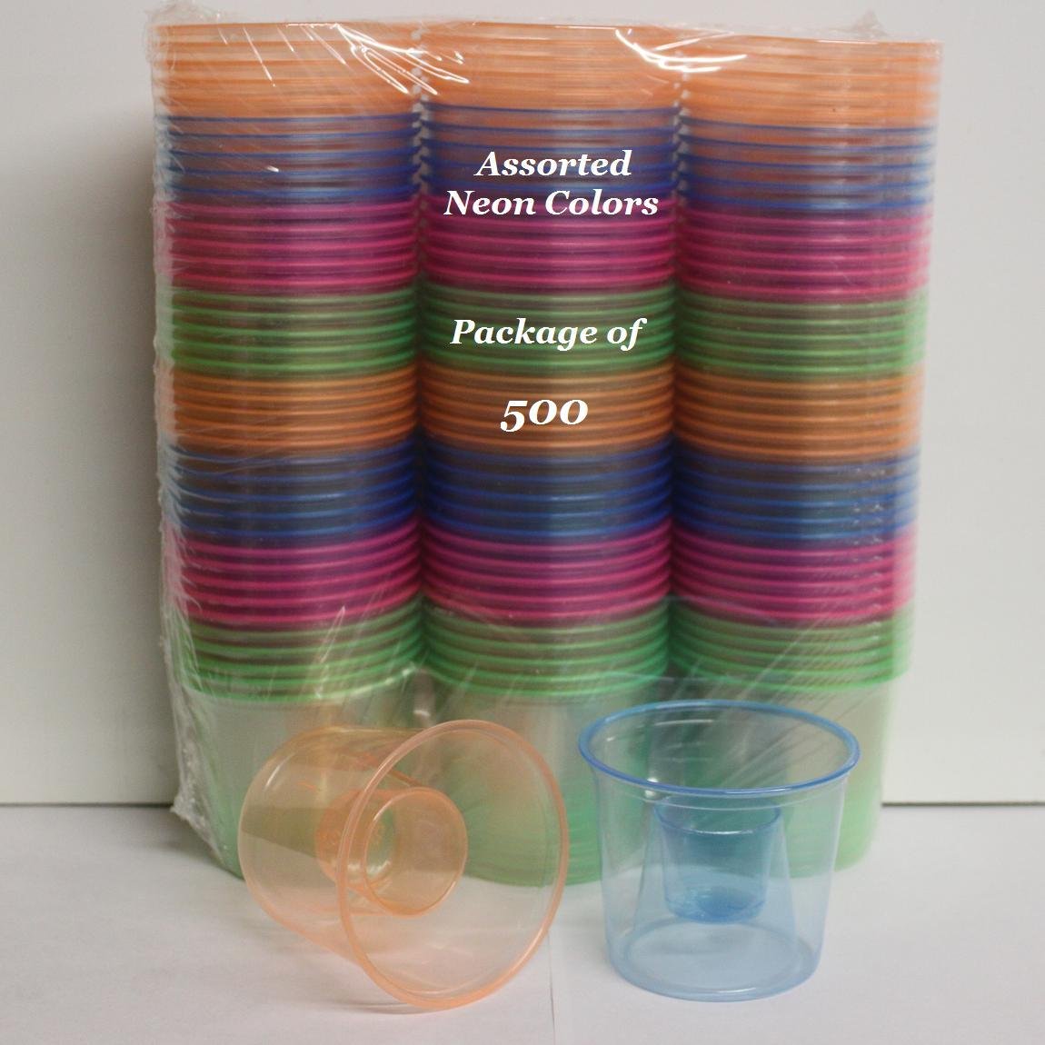 Plastic Power Bomber Shot Cups or Jager Blaster Bomb Glasses (Case of 500, Assorted Neon - Soft Plas